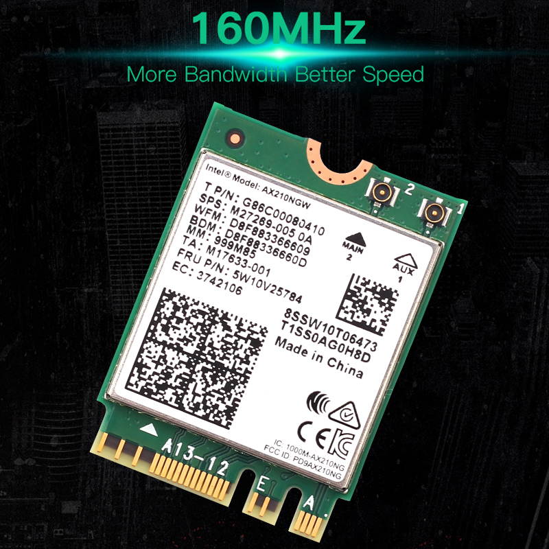 Teday Wi-Fi 6E Intel AX210 Bluetooth 5.2 + 3000Mbps 2.4Ghz 5Ghz 6Ghz M.2 2230 Key E Desktop Kit Wireless Adapter AX210NGW NGFF WiFi 6 Card 802.11ax/ac MU-MIMO OFDMA Windows 10 With 6Dbi Antenna Set