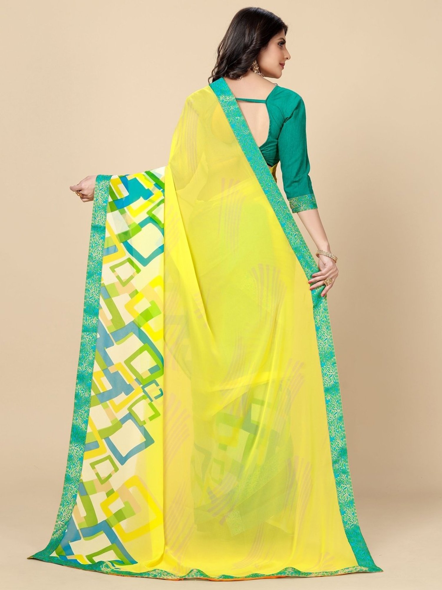 Rangita Yellow Printed Saree With Unstitched Blouse