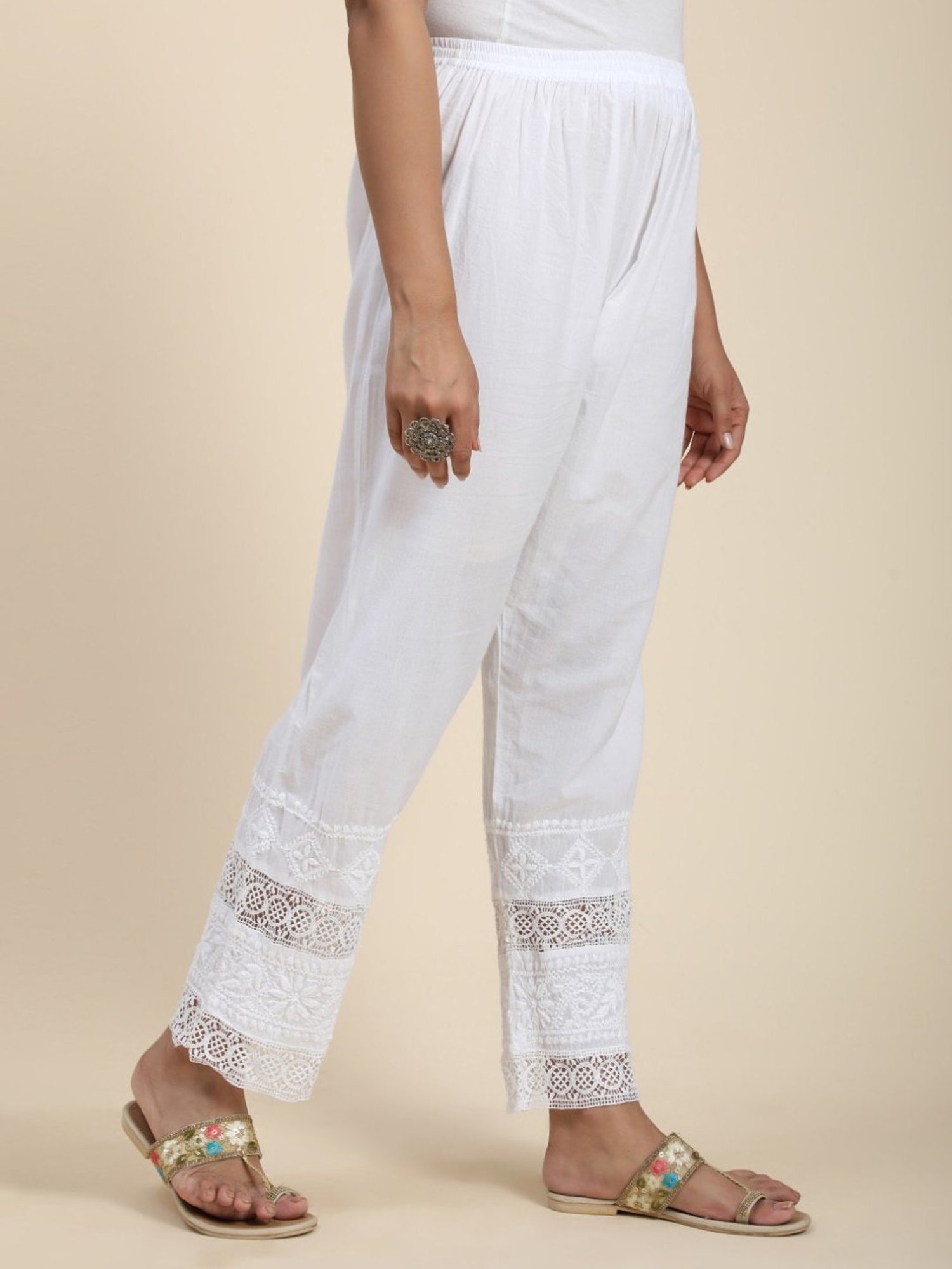 House Of Kari HOK Chikankari Cotton Pant Trouser White