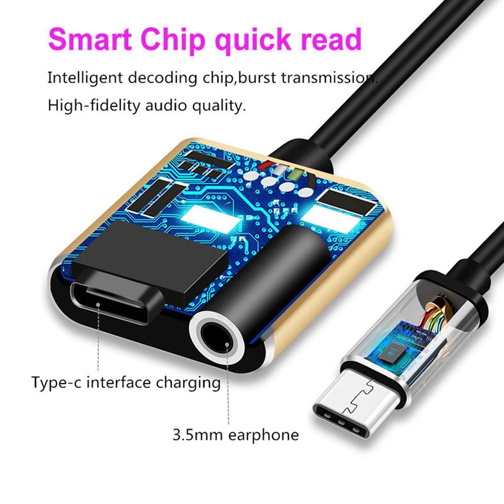 Rose Gold 2 in 1 Type-C to 3.5MM Audio Adapter Charging Port Type-C Audio Cbale AUX Adapter Cable