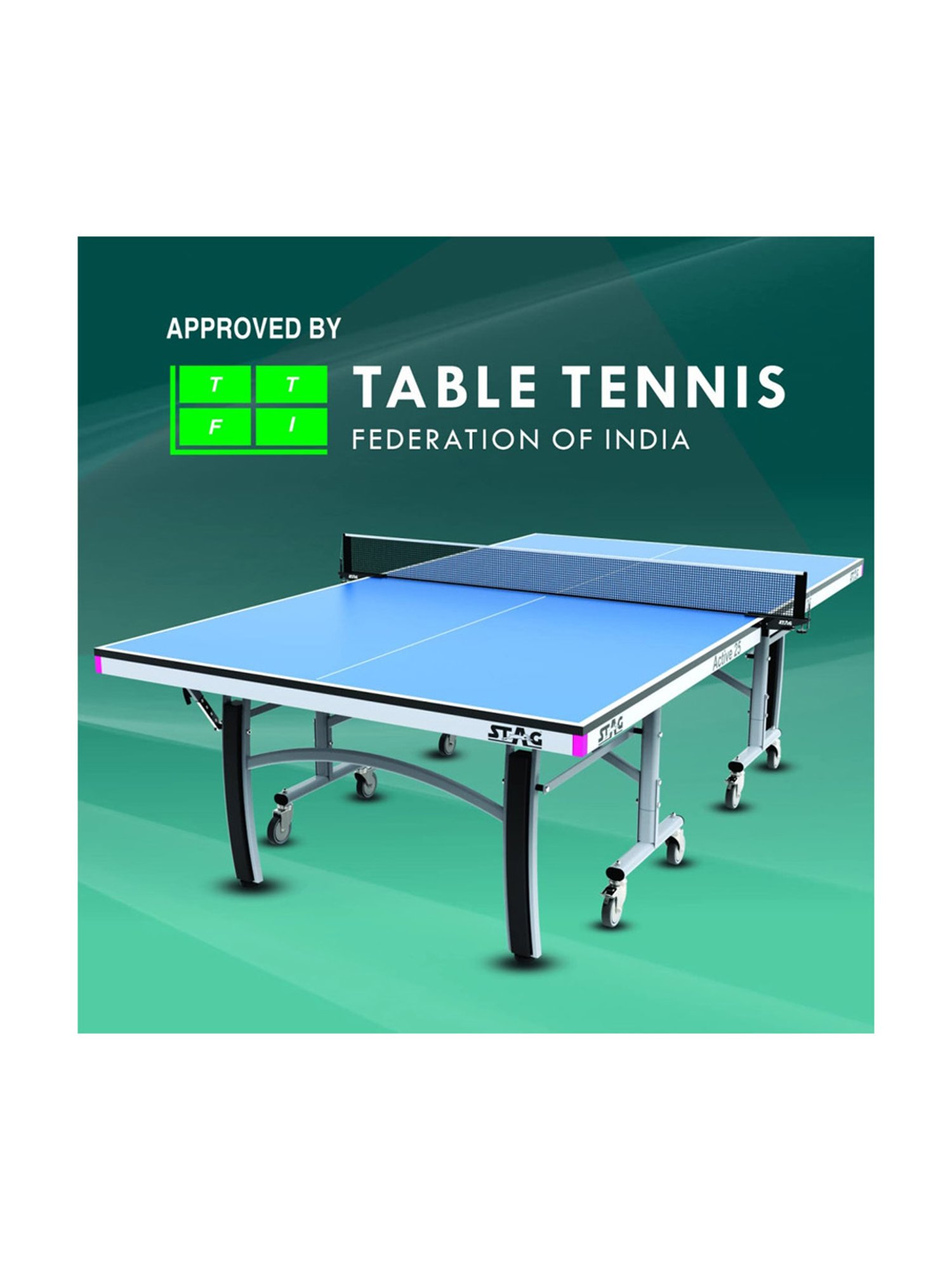 Stag Global 25mm Active Series Professional Quick Easy Setup Table Tennis Table (Blue)