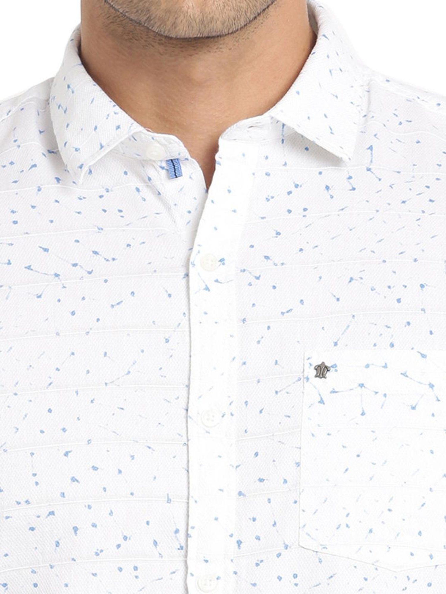 Turtle White Cotton Slim Fit Printed Shirt