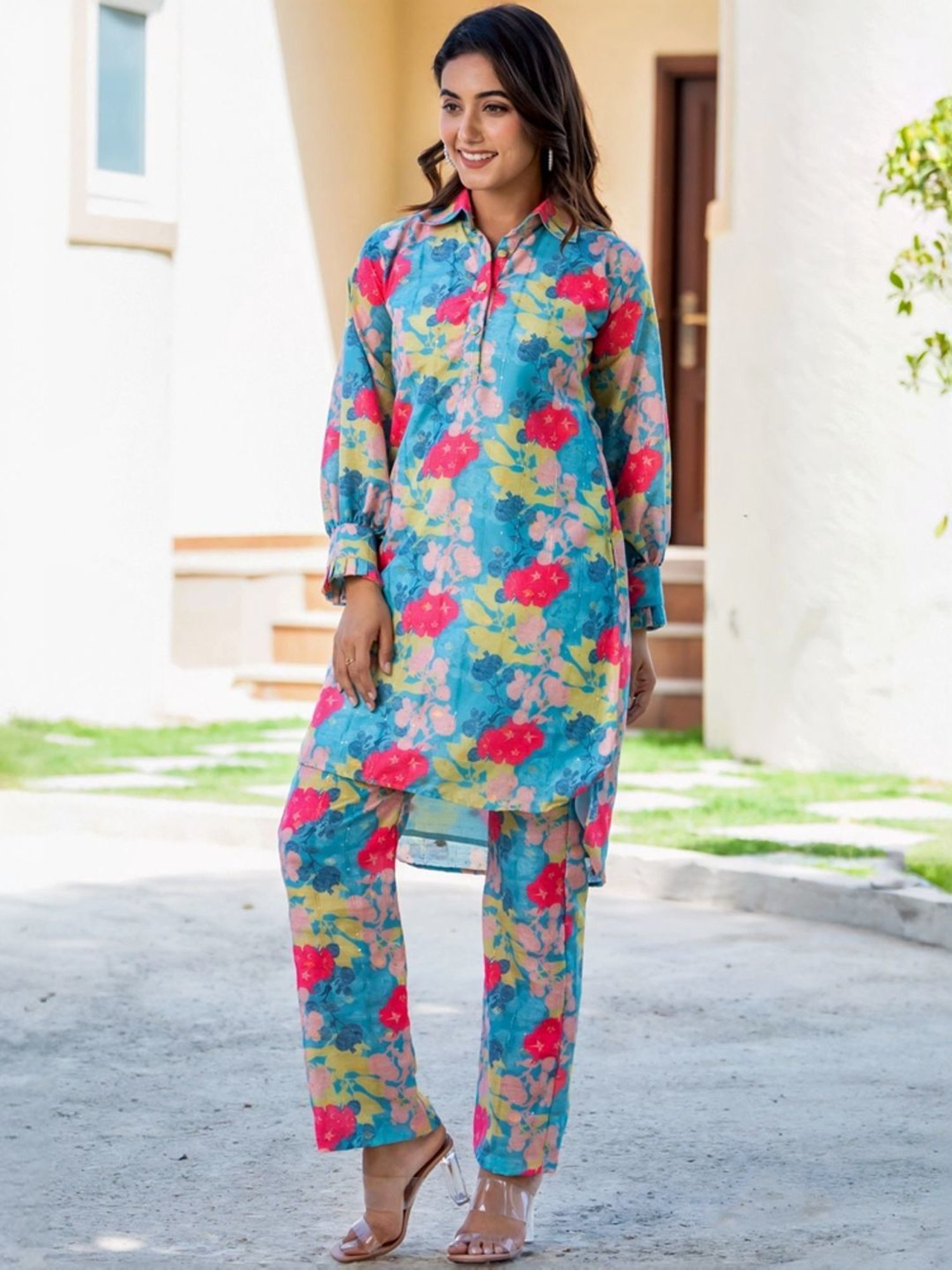 HOUSE OF JAMOTI Blue Printed Kurti Pant Set