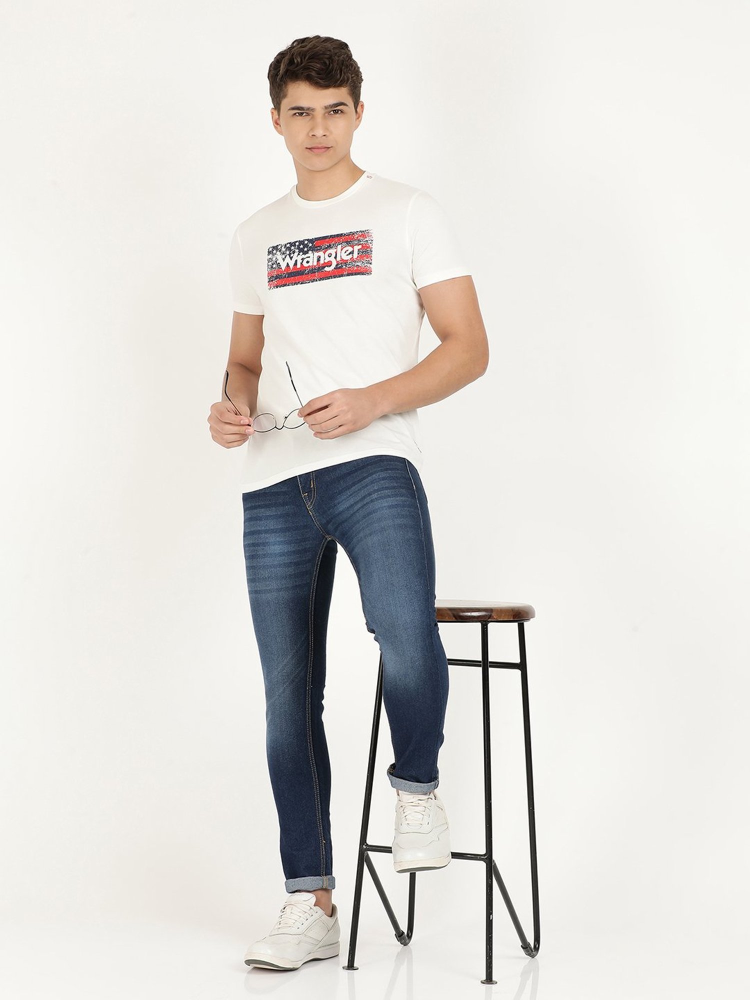 Wrangler Snow White Cotton Regular Fit Printed T-Shirt