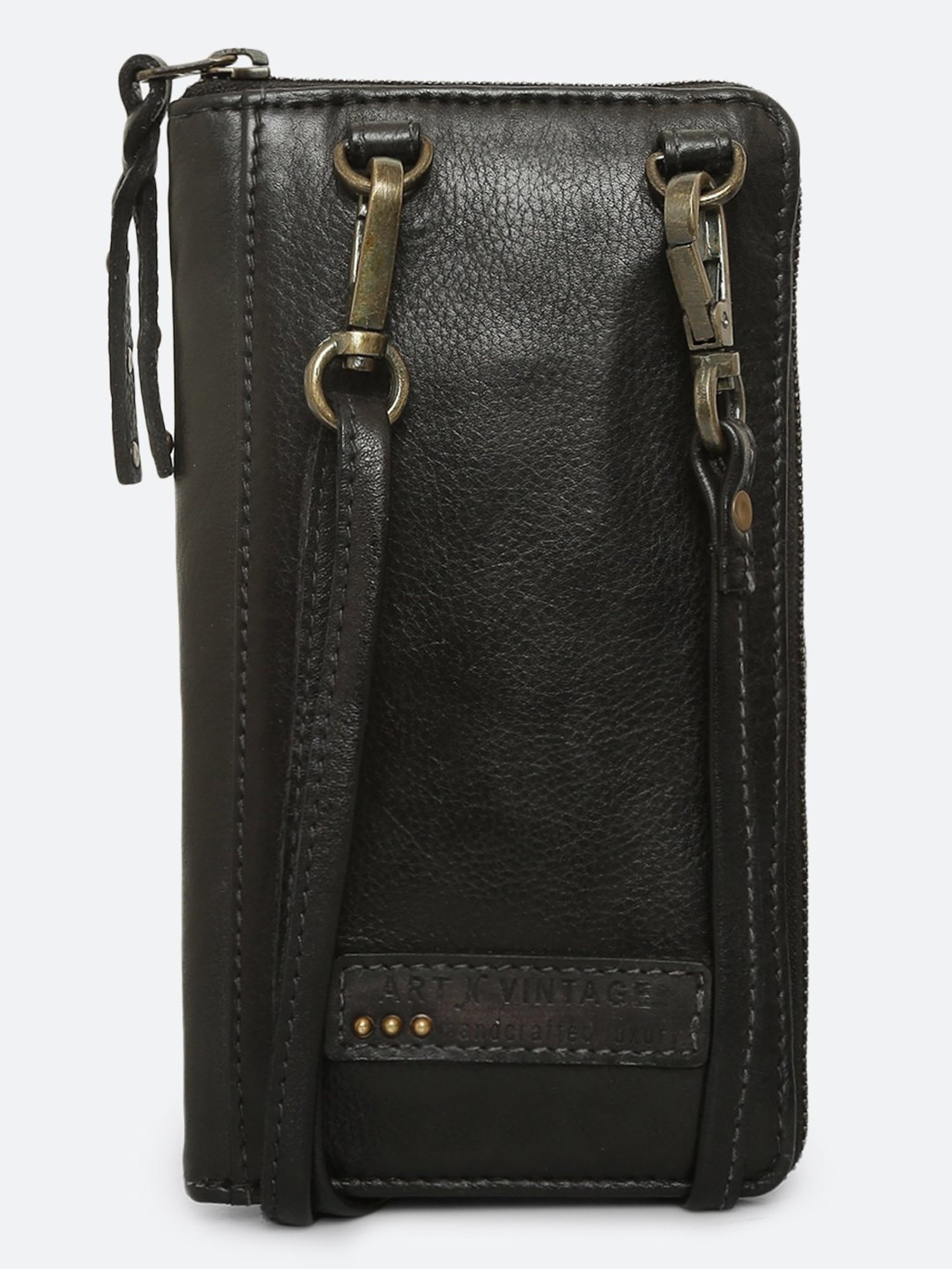 Art N Vintage Naamah Black Leather Textured  Zip Around Wallet for Women