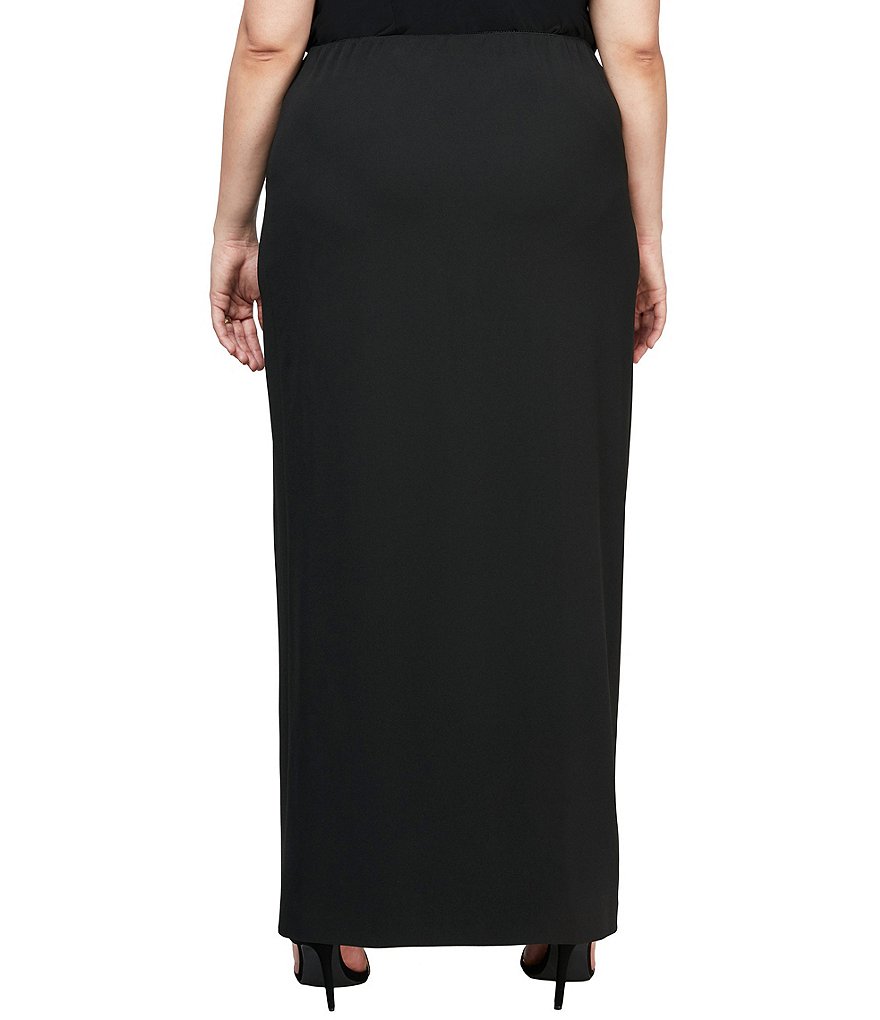 Alex Evenings Plus Size Stretch Crepe Side Slit Long Column Skirt
