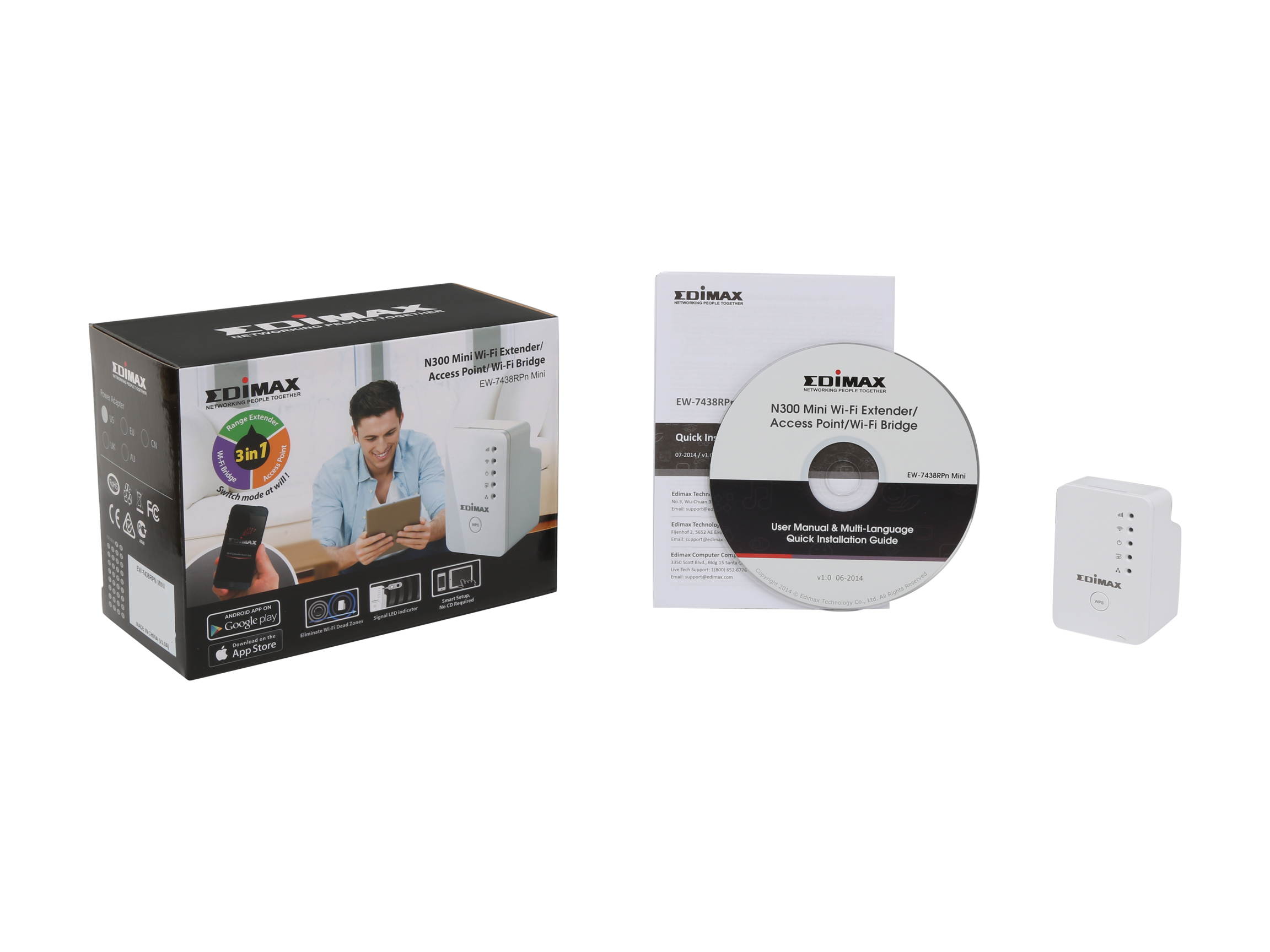 EDIMAX EW-7438RPn Mini N300 Mini Wi-Fi Extender/Access Point/Wi-Fi Bridge