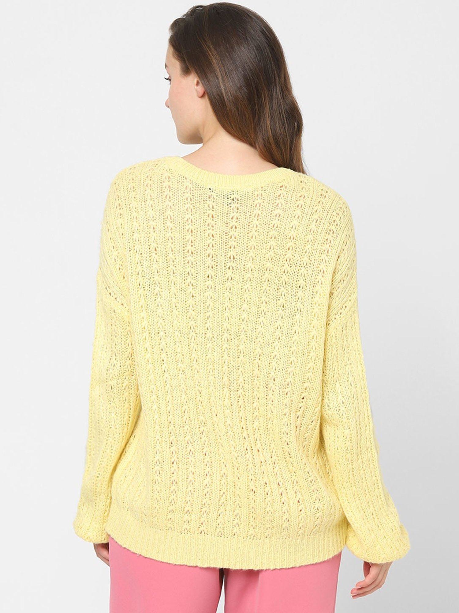 Vero Moda Yellow Self Design Sweater
