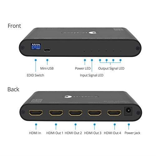 Prophecy HDMI Splitter 4K 60Hz HDR 1x4 YUV 444 3D HDMI 20a HDCP 22 EDID 18Gbps Auto Scaling Low Heat Cascadable Firmware Upgradable 4 Port 1 in 4 Out