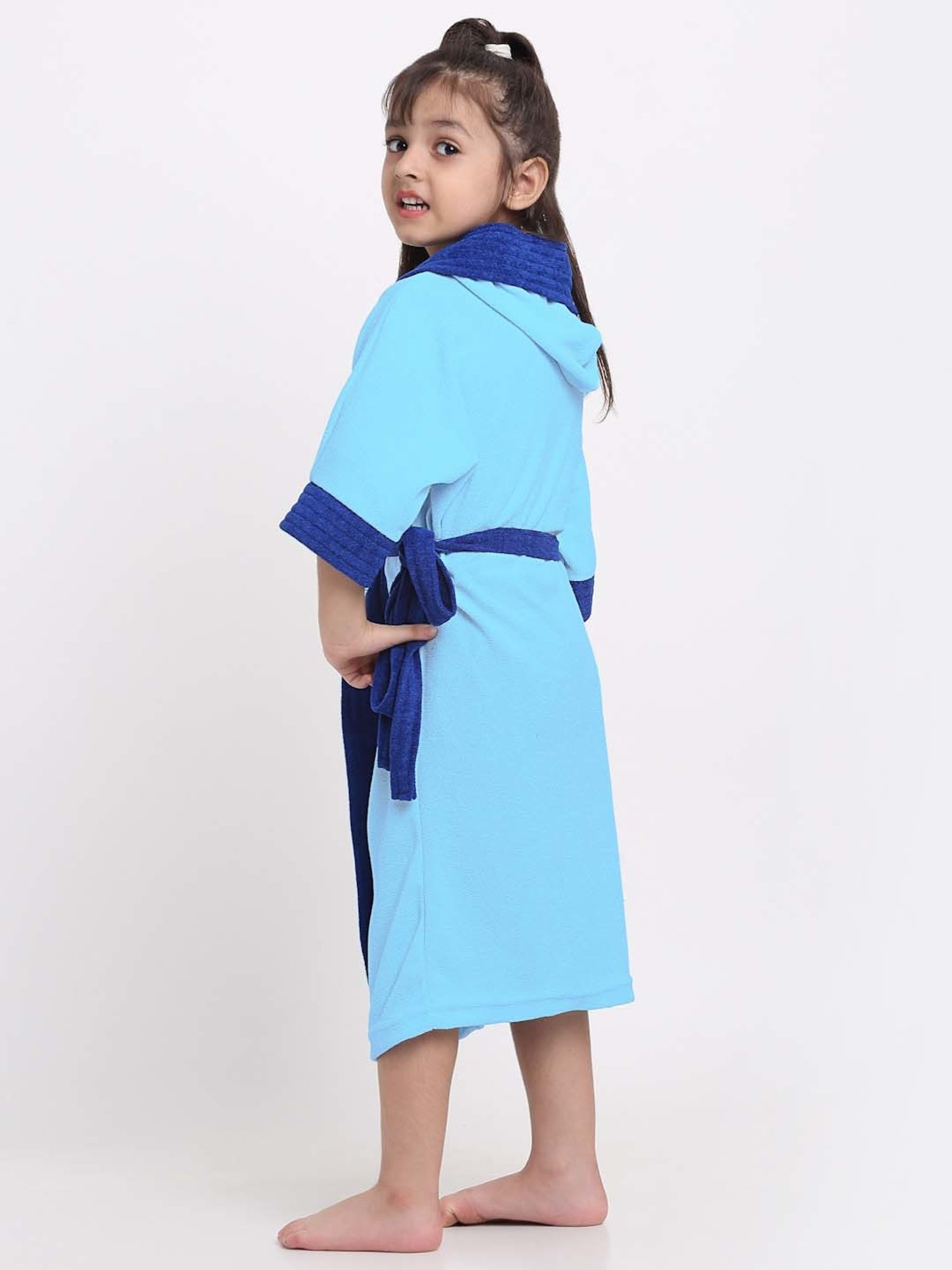 Creeva Melodious Black & Turkish Micro Terry 225 GSM Kids Hooded Bathrobe 4-5 Years With Pocket