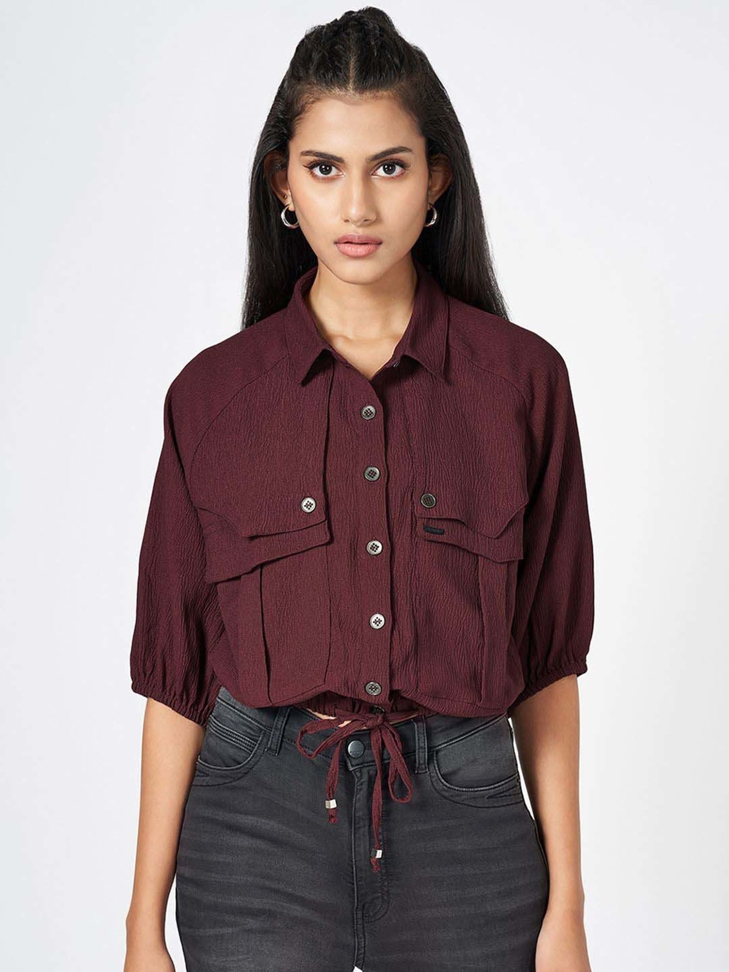 SF Jeans by Pantaloons Red Plain Shirt