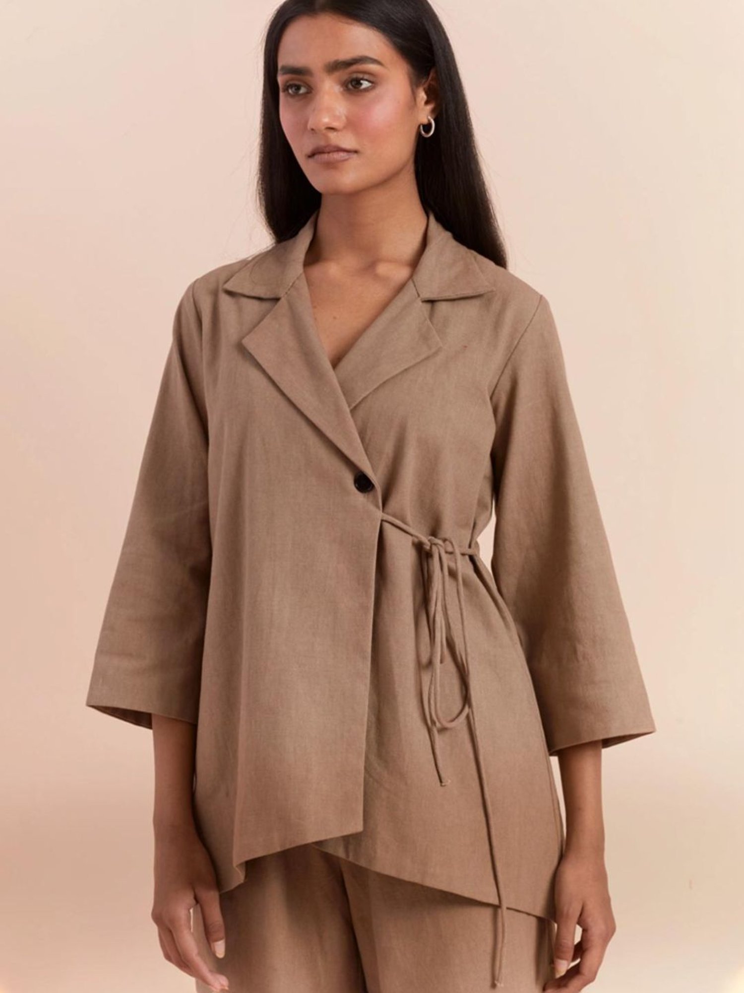 Priya Chaudhary Beige Yasha Twill Cotton Top With Pants - Set Of 2