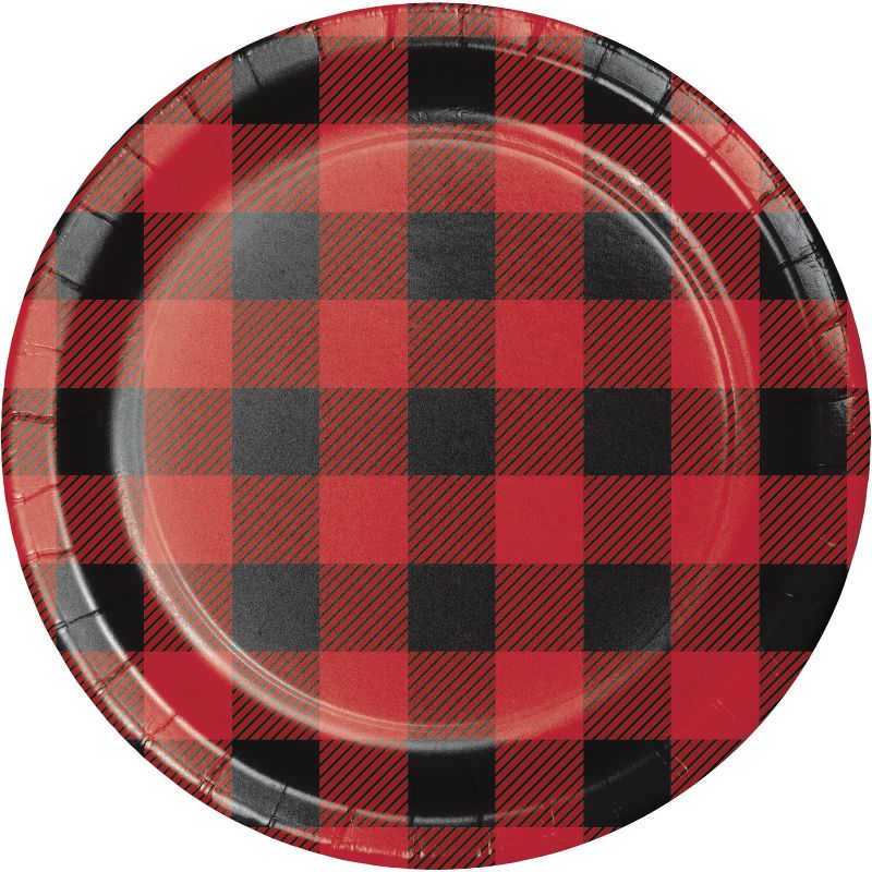 81pk Buffalo Plaid Party Supplies Disposable Dinnerware Set Red/Black
