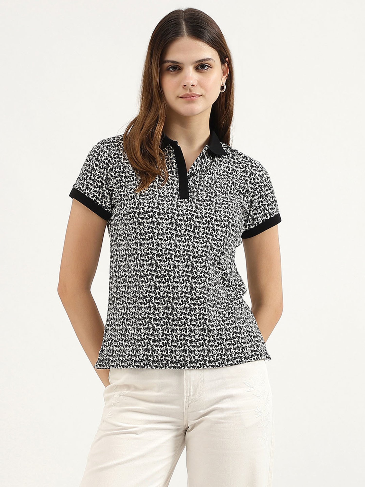 United Colors of Benetton Black Printed Polo T-Shirt