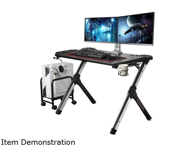 Eureka Ergonomic R1-S Gaming Desk with RGB Lighting, Carbon Fiber Texture, Cup Holder, and Headphone Hook
