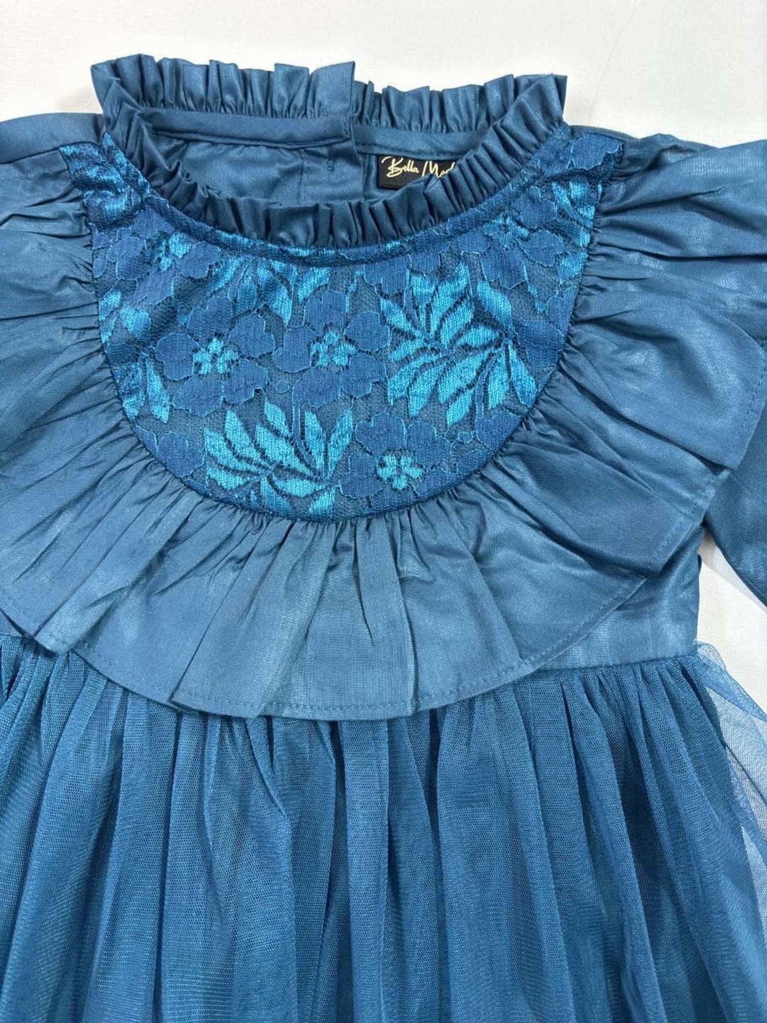 Bella Moda Kids Blue Embroidered Full Sleeves Dress