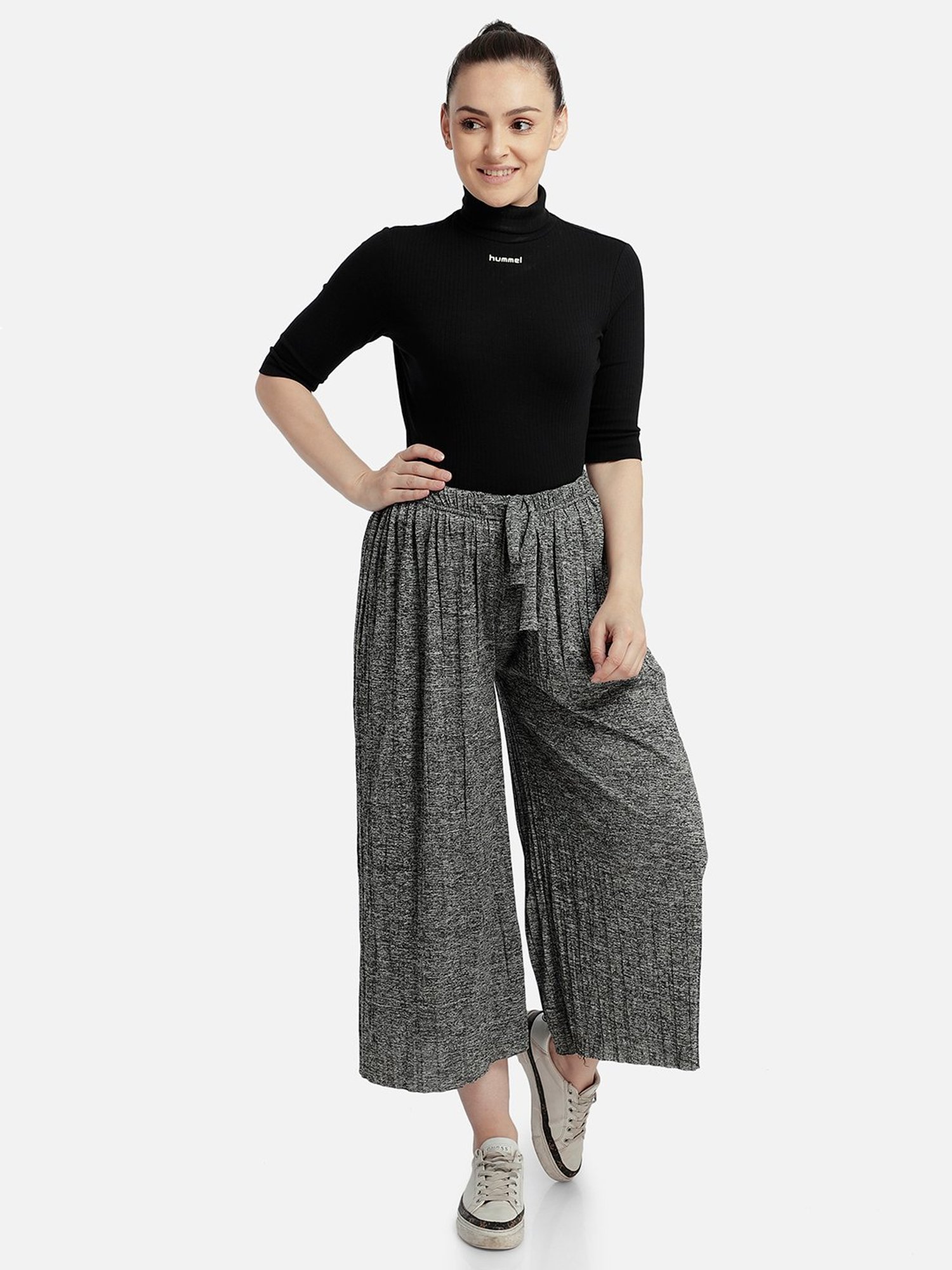 Aditi Wasan Dark Grey Regular Fit Mid Rise Cropped Palazzos