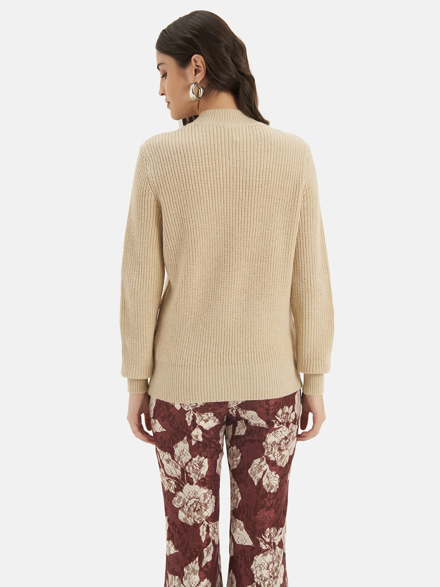 Kazo Beige Floral Embellished Pullover