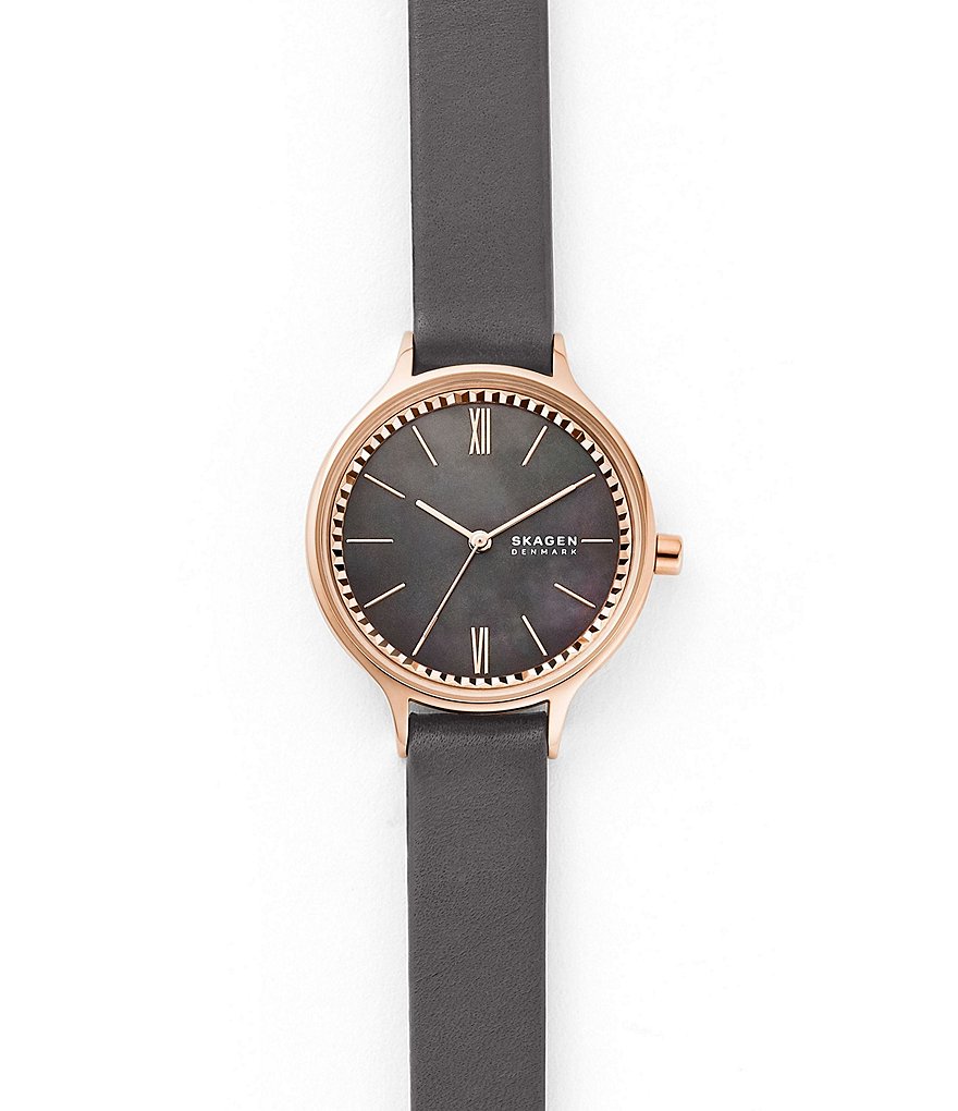 Skagen Anita Three-Hand Gray Leather Watch