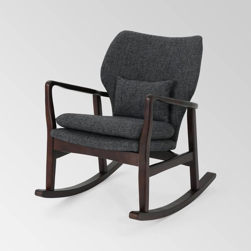 Iona Mid - Century Retro Modern Light Fabric Upholstered Button - Tufted Wingback Rocking Chair - Light Beige - Baxton Studio