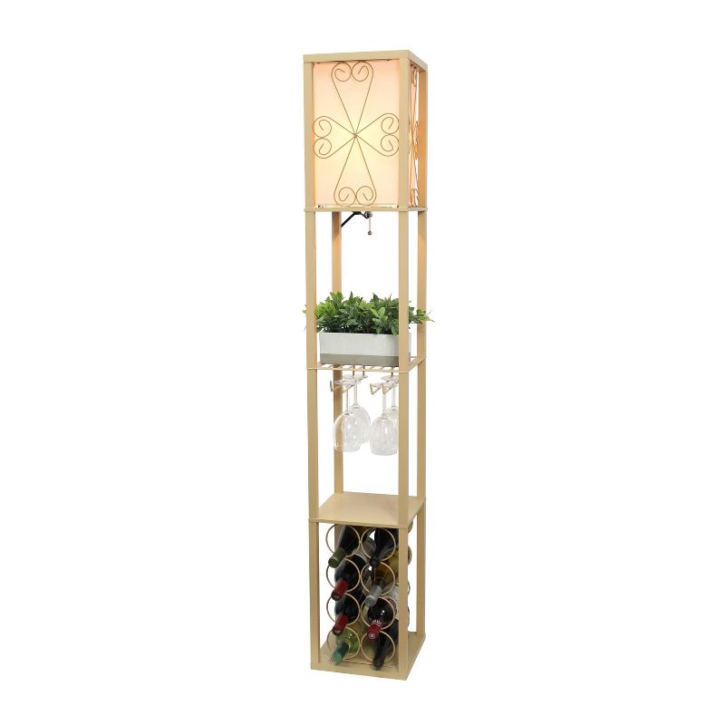 Etagere Organizer Storage Shelf Floor Lamp with Linen Shade Tan - Simple Designs
