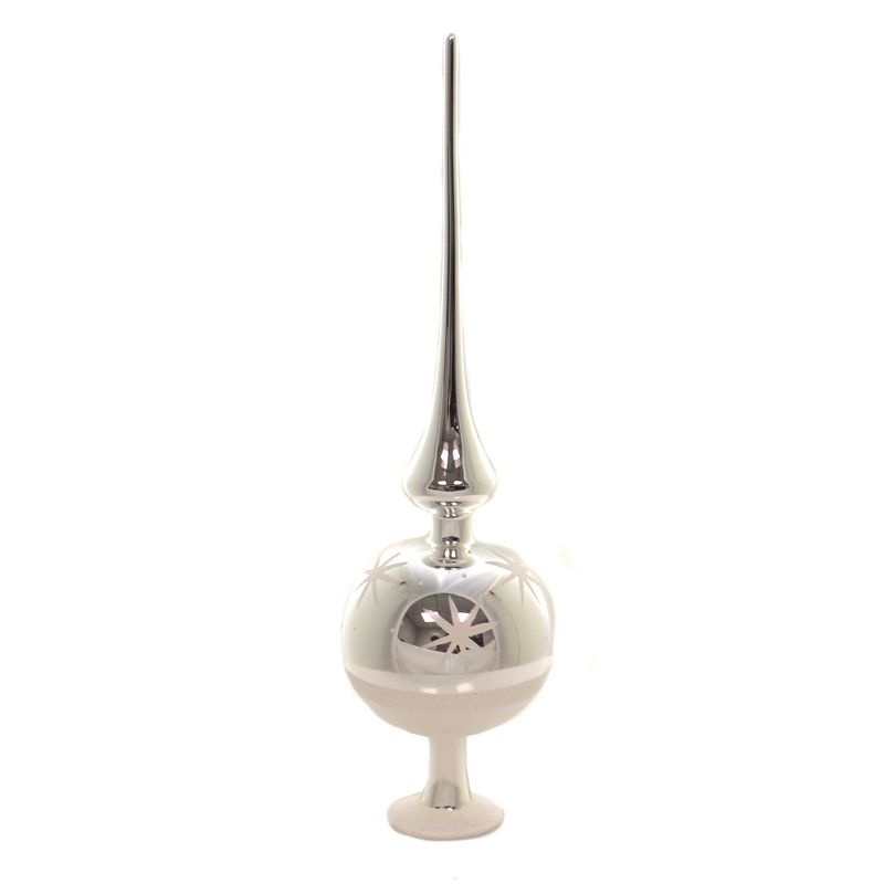 Inge Glas 14.0" 14" Silver Starry Sky Finial Tree Topper Free Standing  -  Tree Toppers