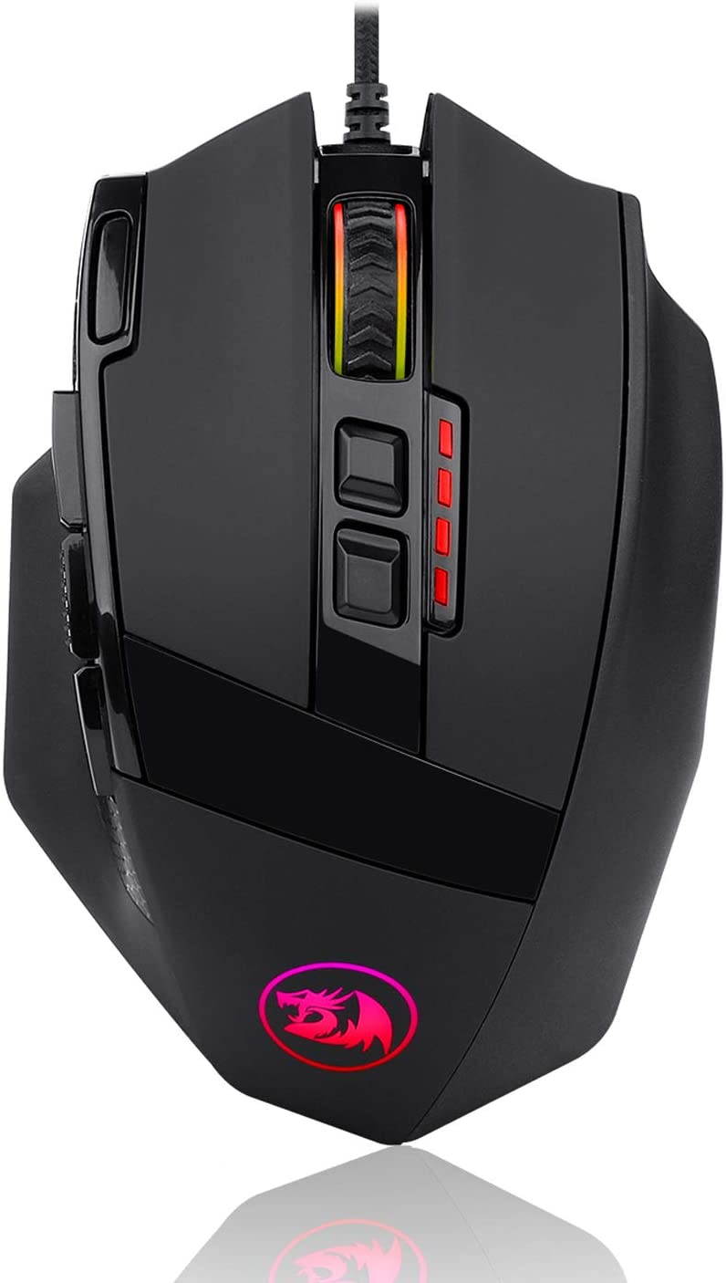 M801 PC Game Mouse LED RGB Backlight MMO 9 Programmable Button Mouse with Macro Recording Side Button Quick Ignition Button for Windows PC Gamers (Wired, Black)