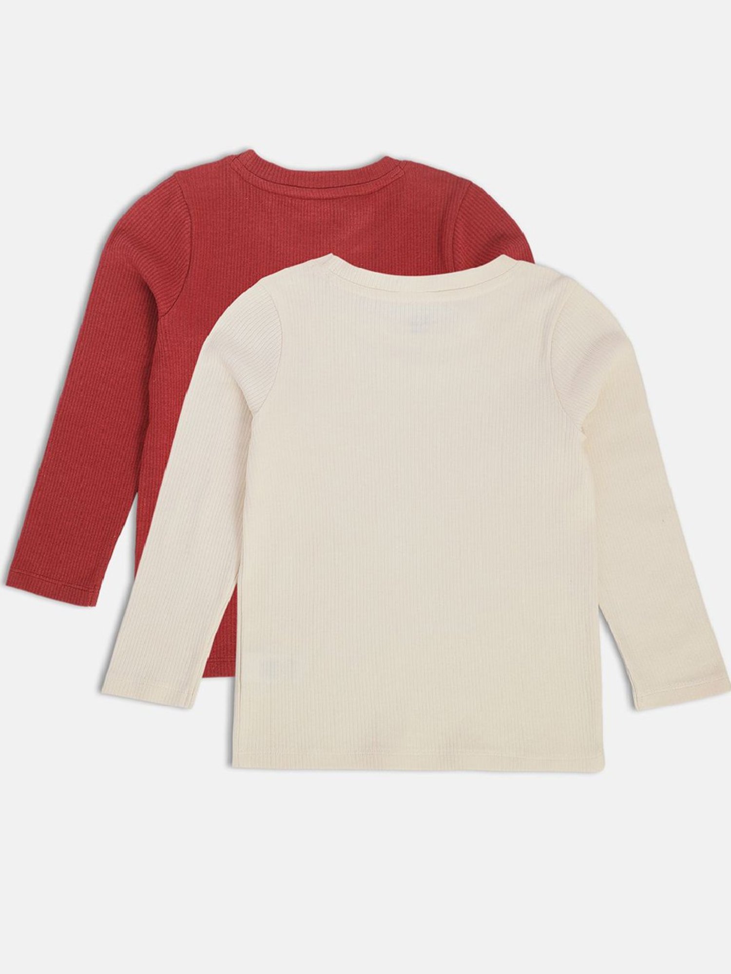 MINIKLUB Kids Red & White Solid Full Sleeves T-Shirt (Pack Of 2)