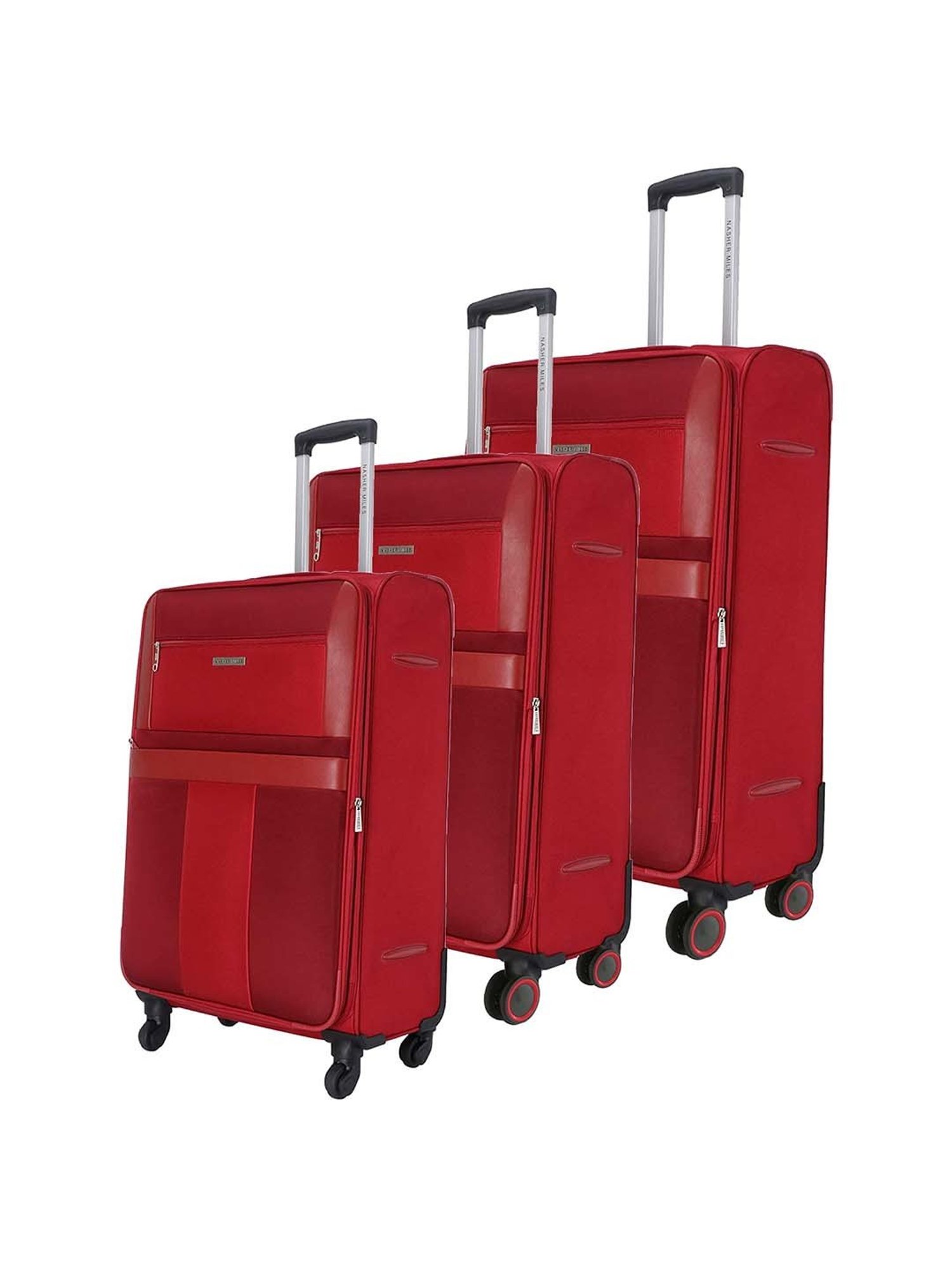Nasher Miles Toledo Expander Soft-Sided Polyester  Set of 3 Red Trolley Bags (55, 65 & 75 cm)