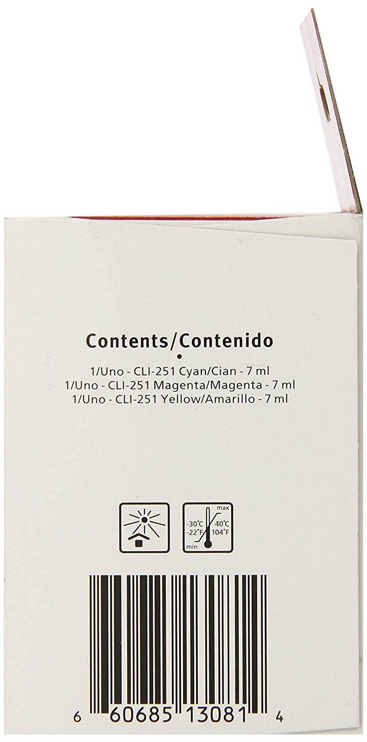 Canon CLI-251 CYAN,MAGENTA,YELLOW Ink, Compatible to MX922,MG7520,MG7120,MG6620,MG5620,iP8720,MG6420,MG6320 and MG5420, 3/Pack