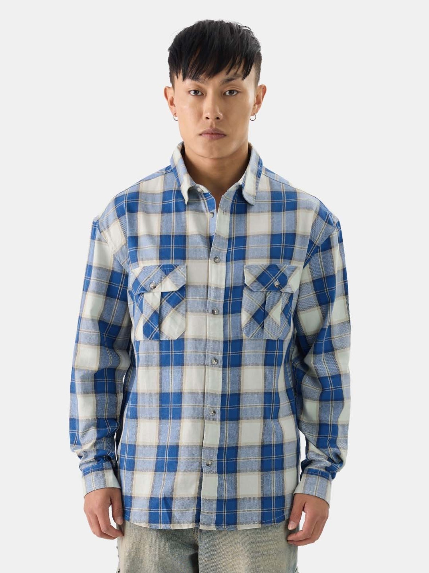 Kuons Avenue Cobalt Blue Slim Fit Denim Shirt