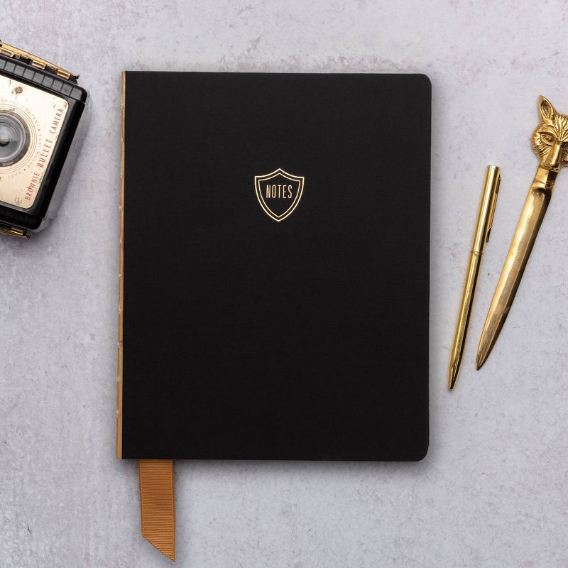 Ruled Journal Exposed Spine Satin Shield Notes Black - DesignWorks Ink