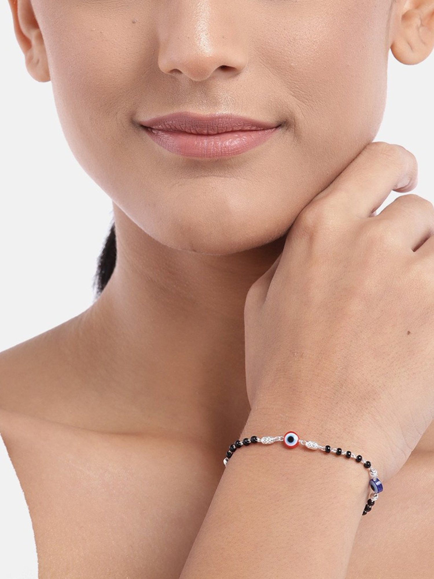 Zavya 92.5 Sterling Silver Evil Eye Bracelet in Rhodium-Plating