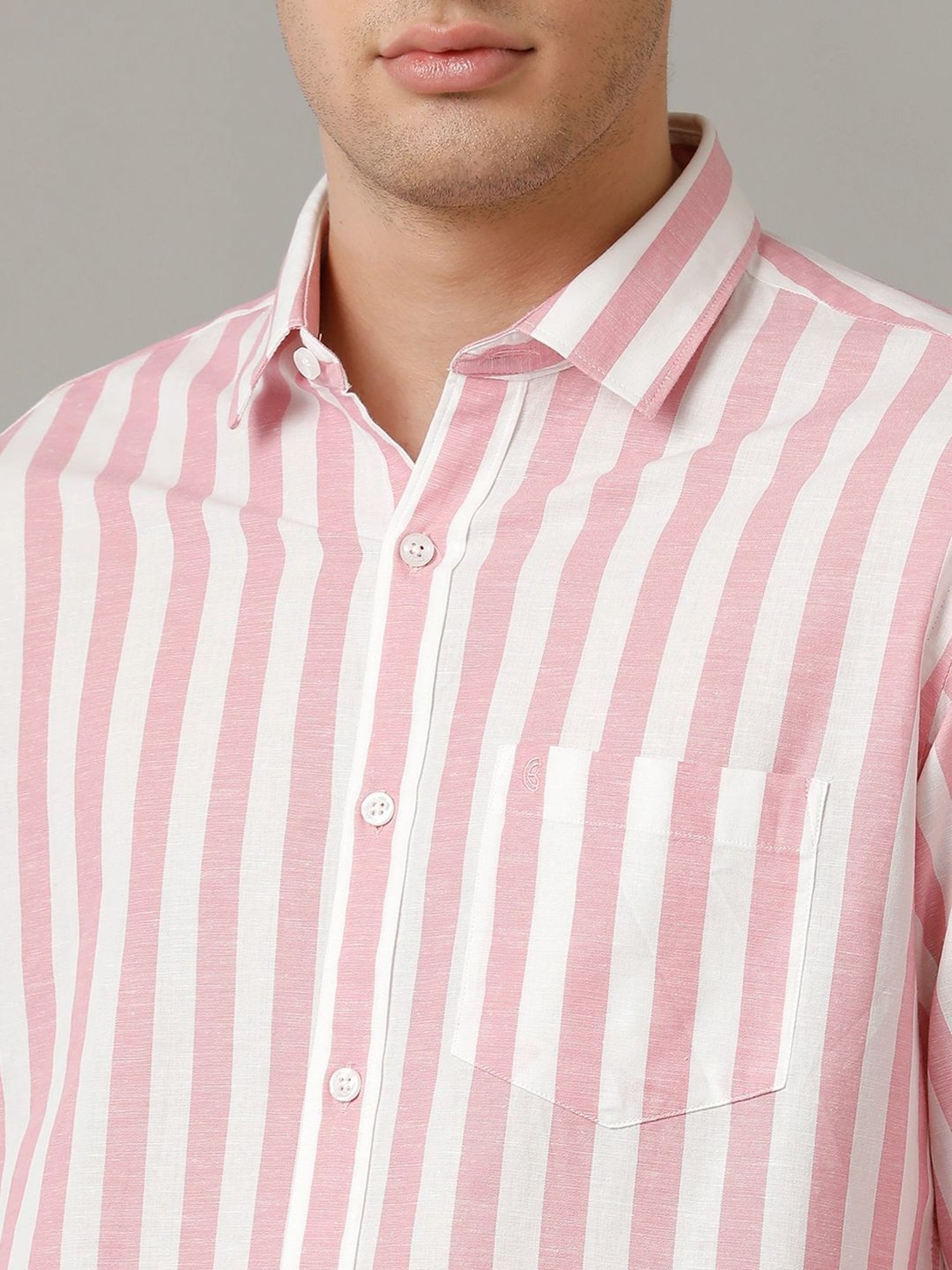 Cavallo By Linen Club Pink Linen Contemporary Fit Striped Shirt