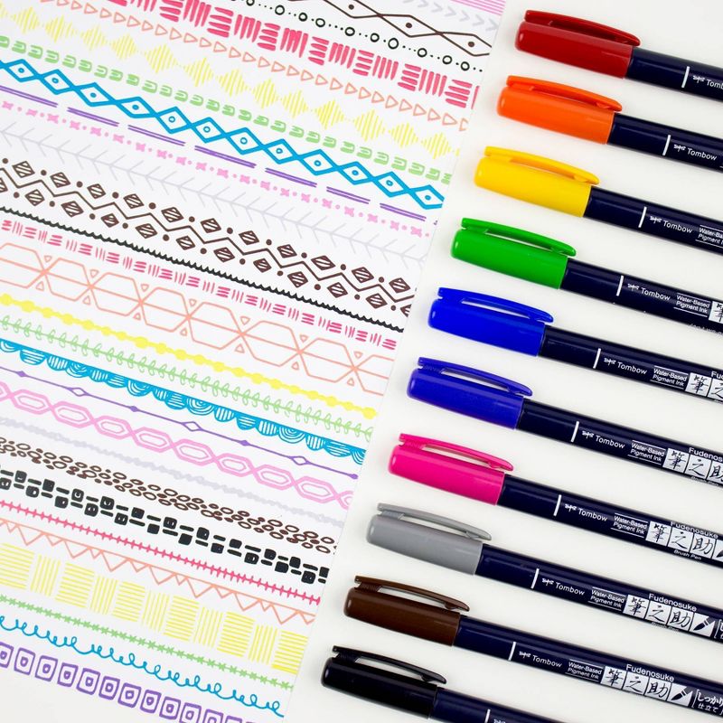 Tombow 10ct Fudenosuke Hard Tip Brush Pens Classic Colors