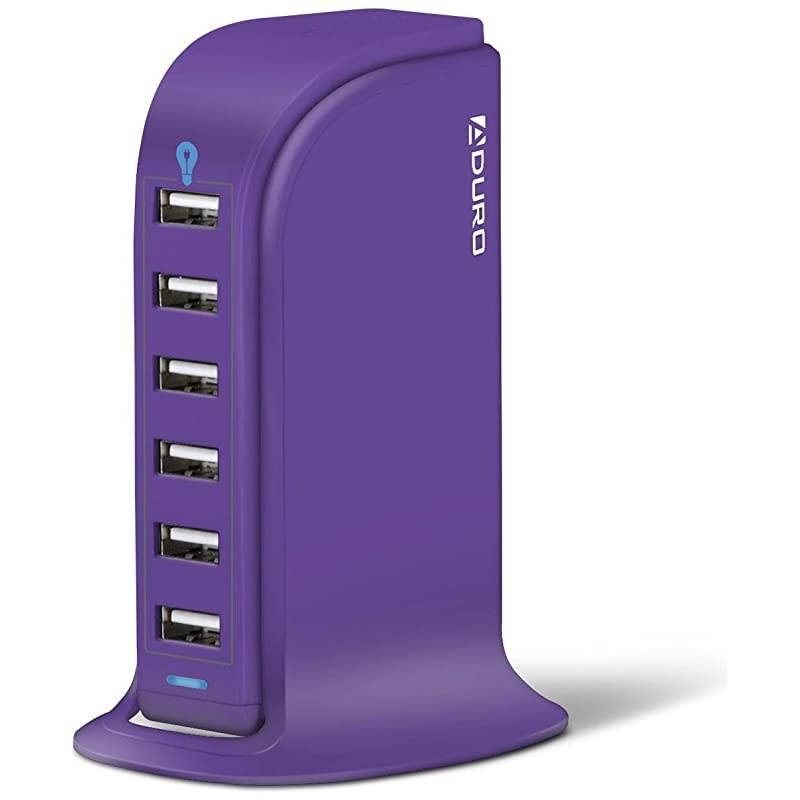 40W 6-Port USB Desktop Charging Station Hub Wall Charger for iPhone iPad Tablets Smartphones with Smart Flow (Purple)