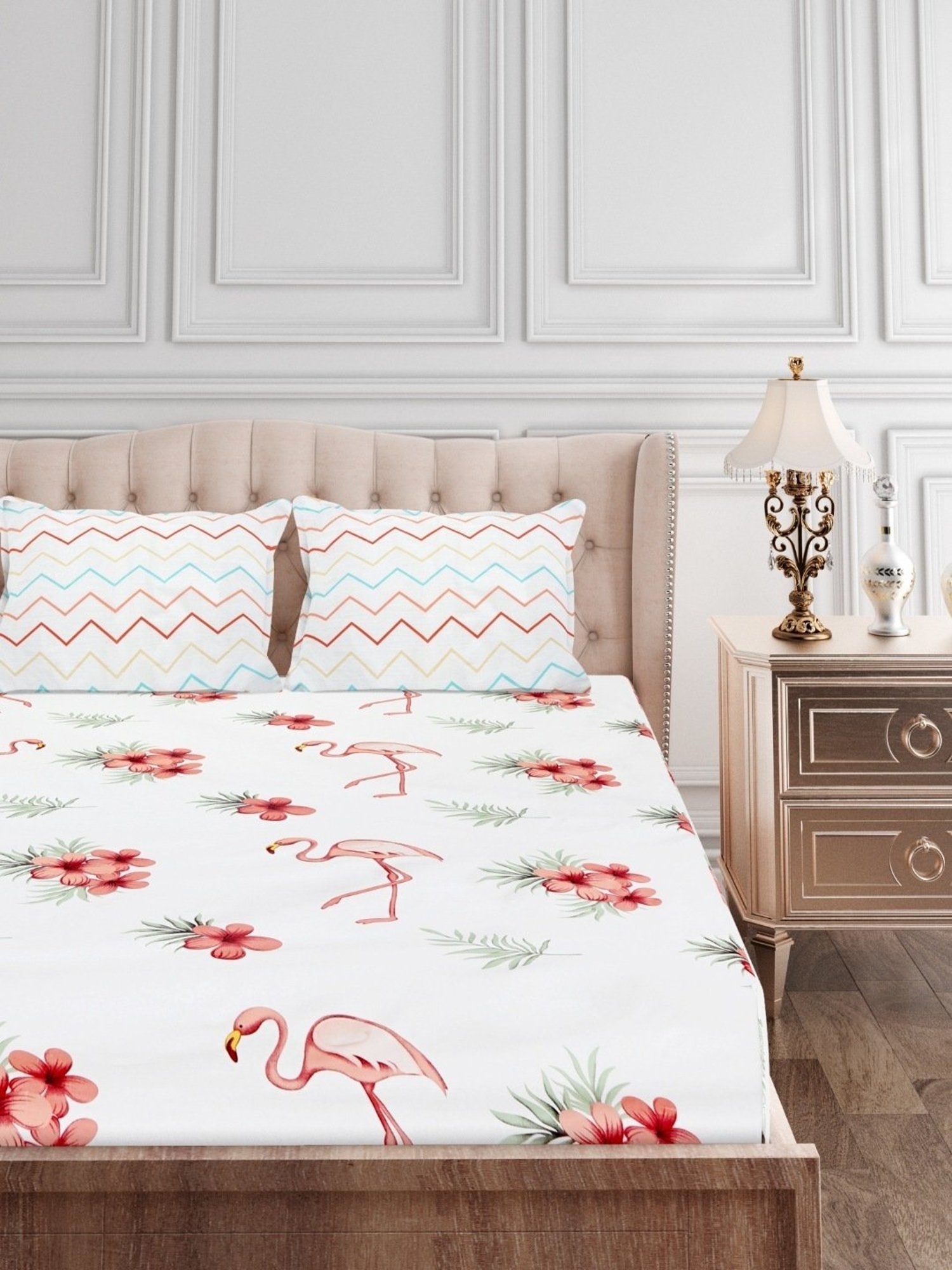 SEJ by Nisha Gupta Abstract Brown 160 TC Cotton Double Bed Sheet with 2 Pillow Covers