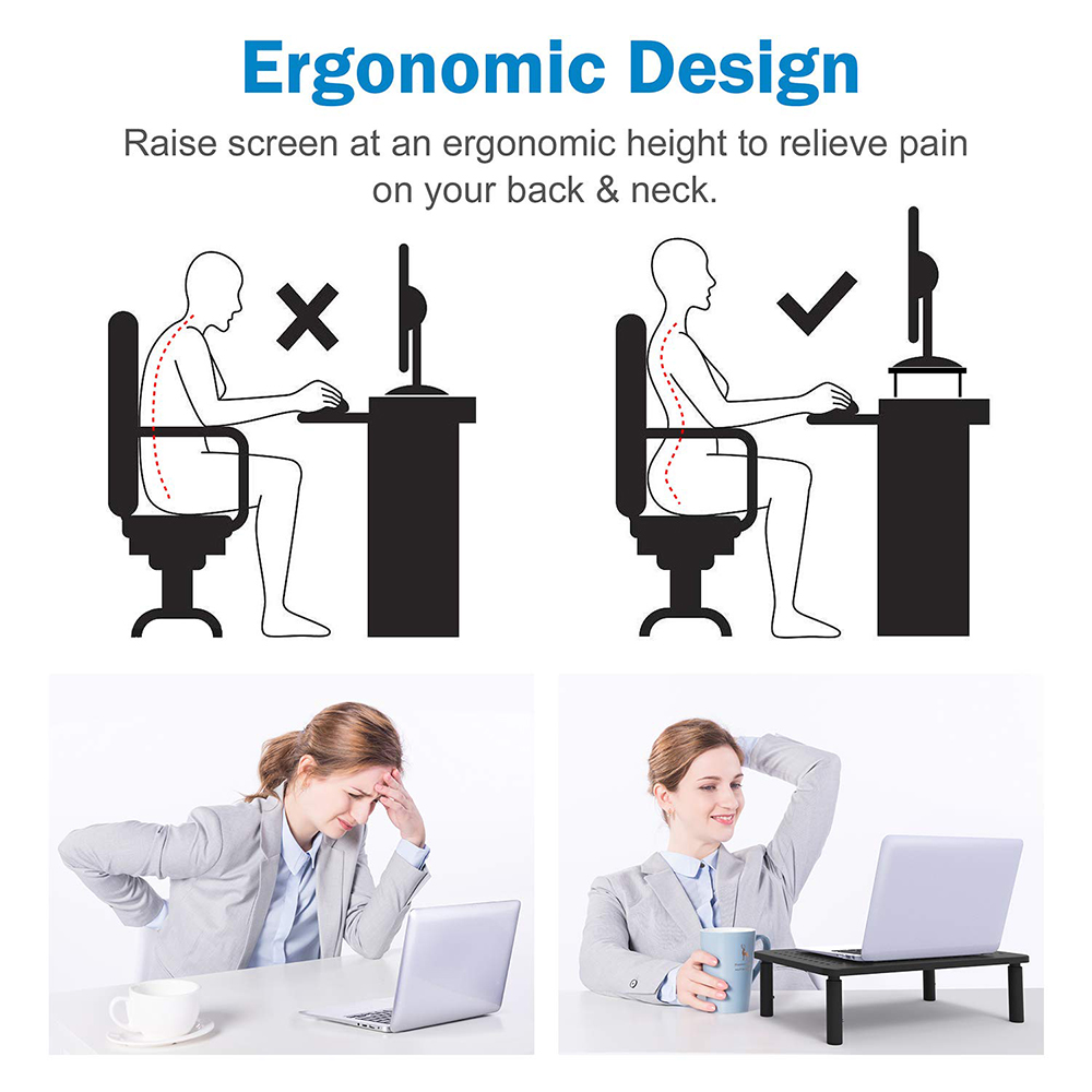 Monitor Stand Riser - 3 Height Adjustable Monitor Stand for Laptop, Computer, iMac, PC, Printer, Desktop Ergonomic Metal Monitor Riser Stand with Mesh Platform for Airflow(Black, 2 Pack)