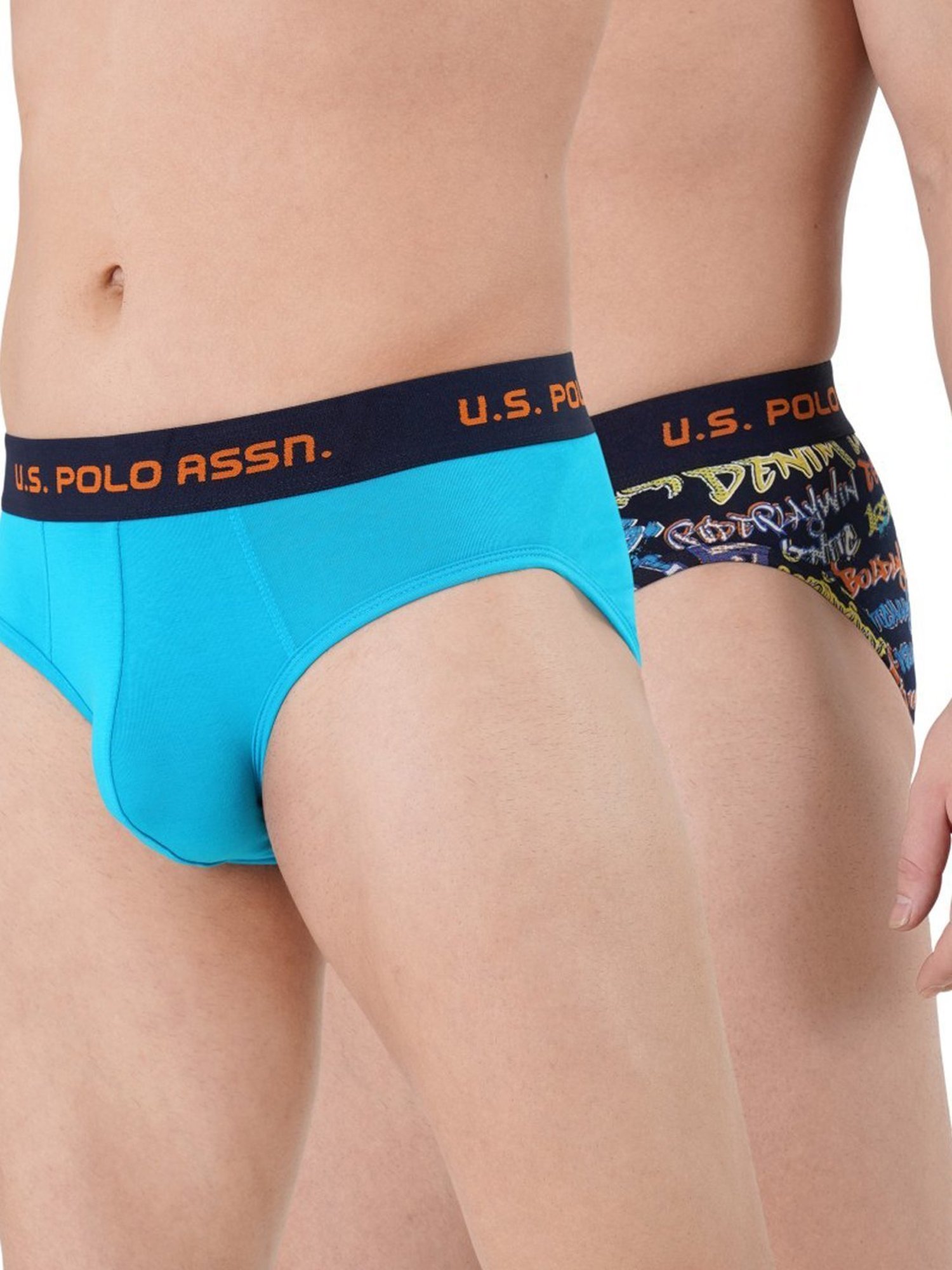 U.S. Polo Assn. Blue & Multi Cotton Regular Fit Printed Briefs - Pack Of 2
