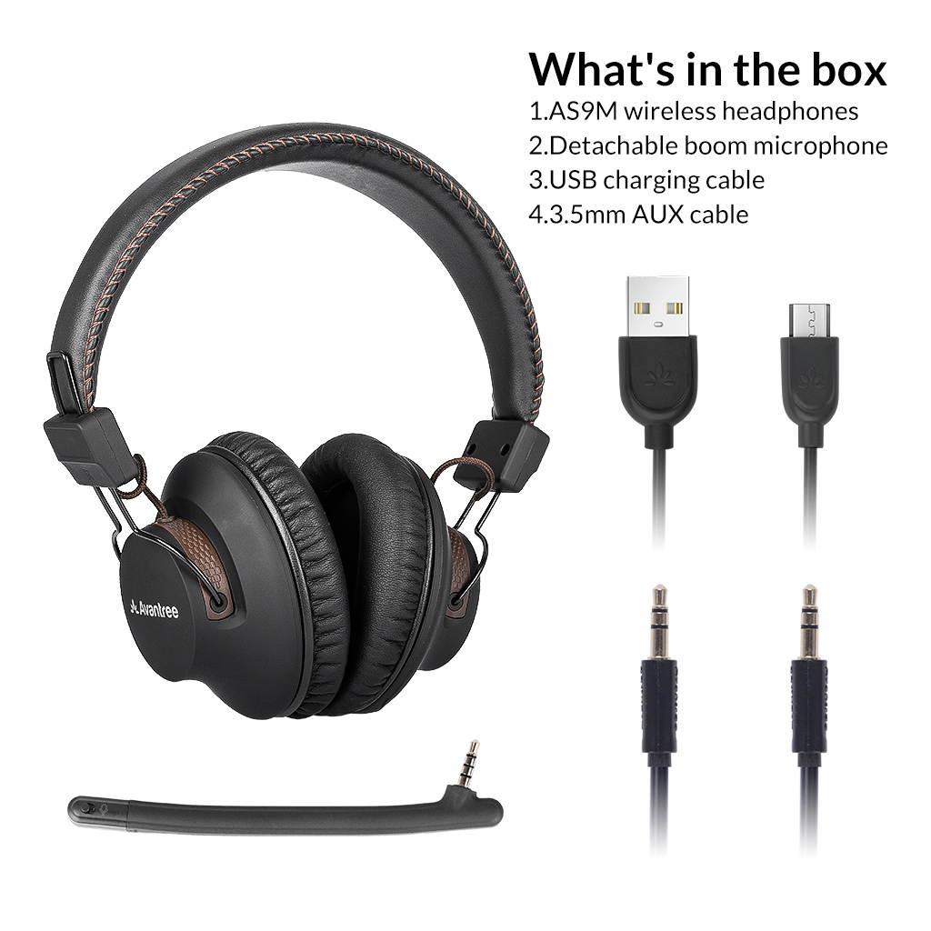 Avantree AS9M Bluetooth Over Ear Headphones with Detachable Boom Mic for Phone Call, Home Office PC Computer, Clear Voice & HiFi Sound Quality, Extra Comfortable & Lightweight, 40H, Wireless & Wired