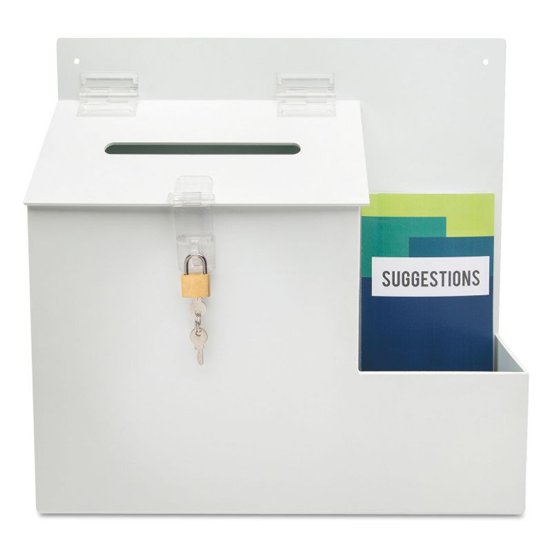 Deflecto Plastic Suggestion Box with Locking Top 13 3/4 x 3 5/8 x 13 White 79803
