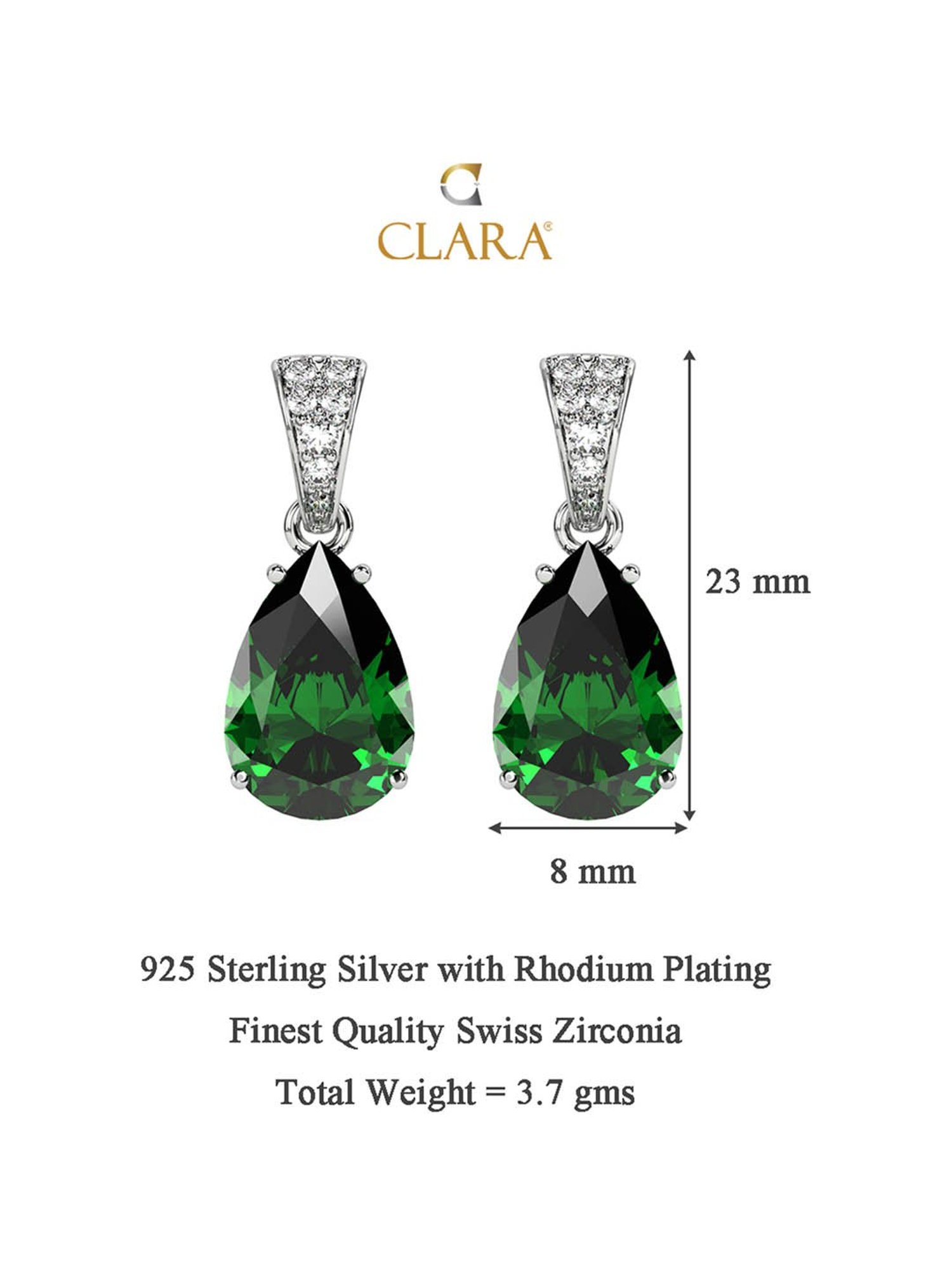 Clara 92.5 Sterling Silver Swiss Zirconia Dark Green Tear Drop Earrings