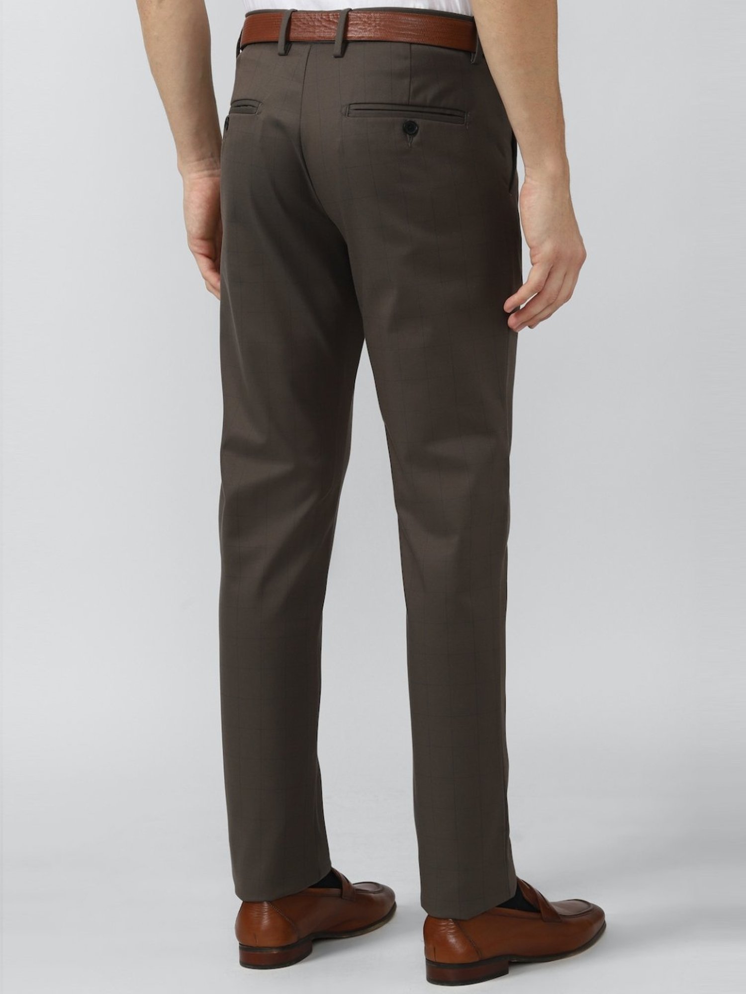 Van Heusen Brown Slim Fit Checks Trousers