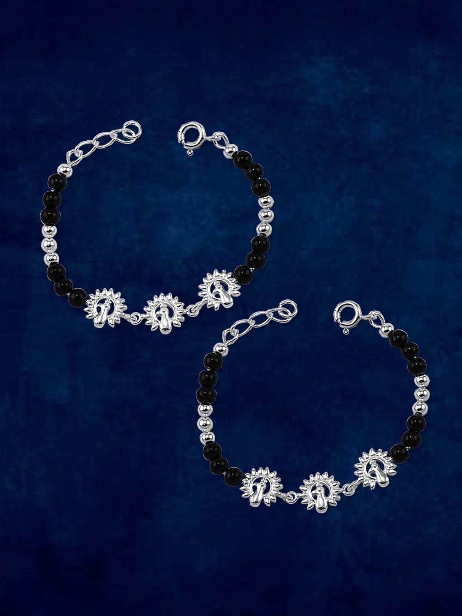 Taraash 92.5 Sterling Silver Peacock Nazariya Bracelet for Kids (Set of 2)