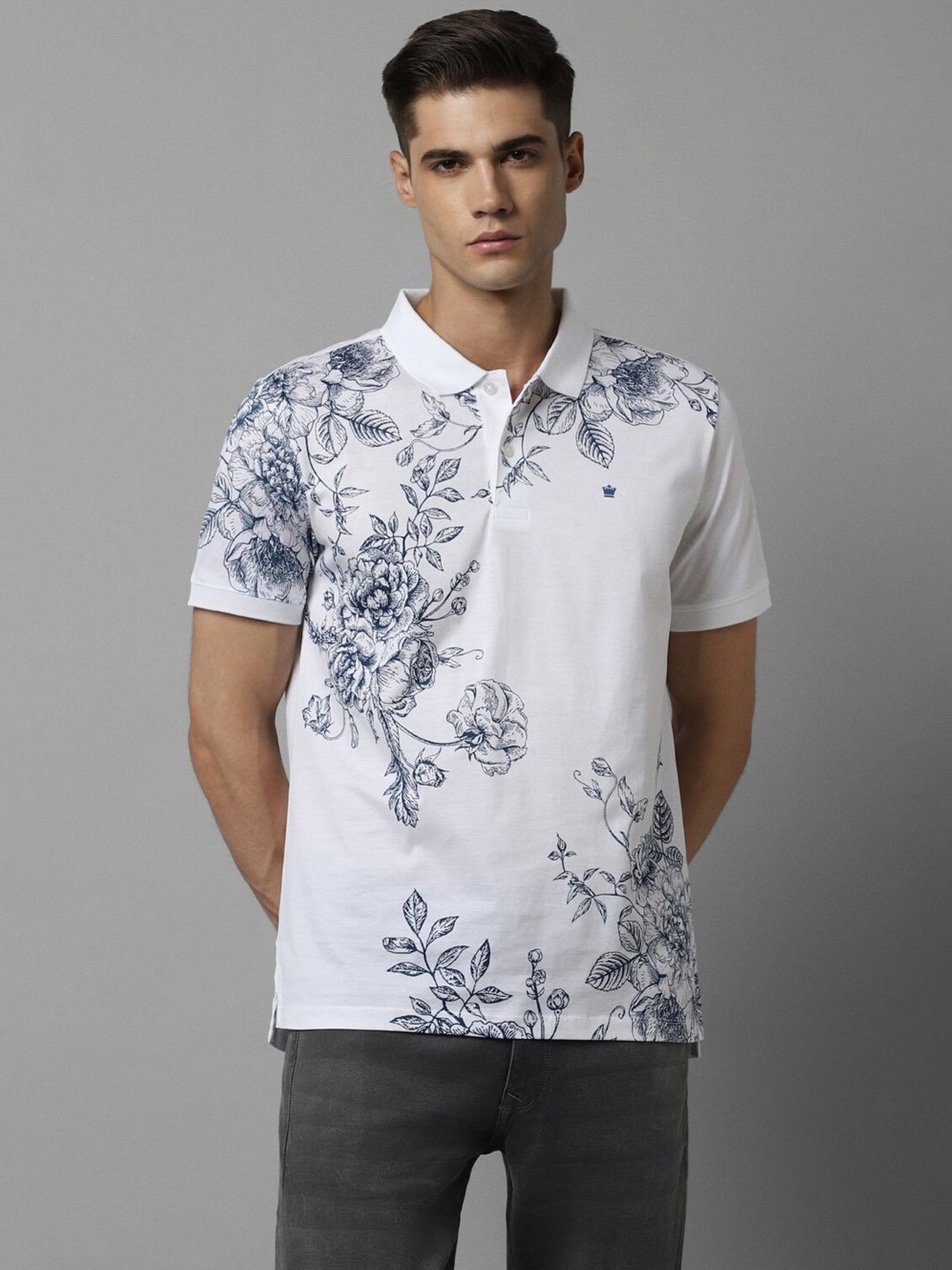 Louis Philippe Sport White Cotton Regular Fit Printed Polo T-Shirt