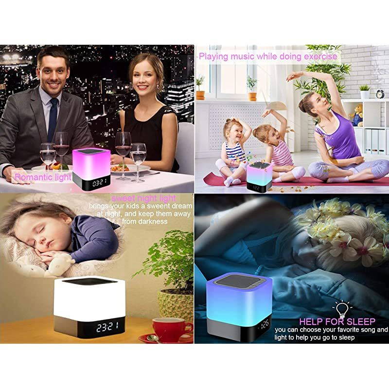 Speaker Night Lights Alarm Clock Speaker MP3 Player Touch Control Bedside lamp Dimmable RGB Multicolor Changing LED Table Lamp for Bedroom USB Flash DriveMicroSDAUX Support