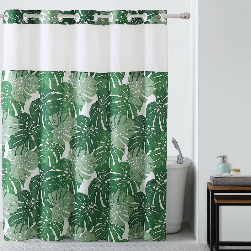 Palm Leaf Shower Curtain with PEVA Liner Green - Hookless