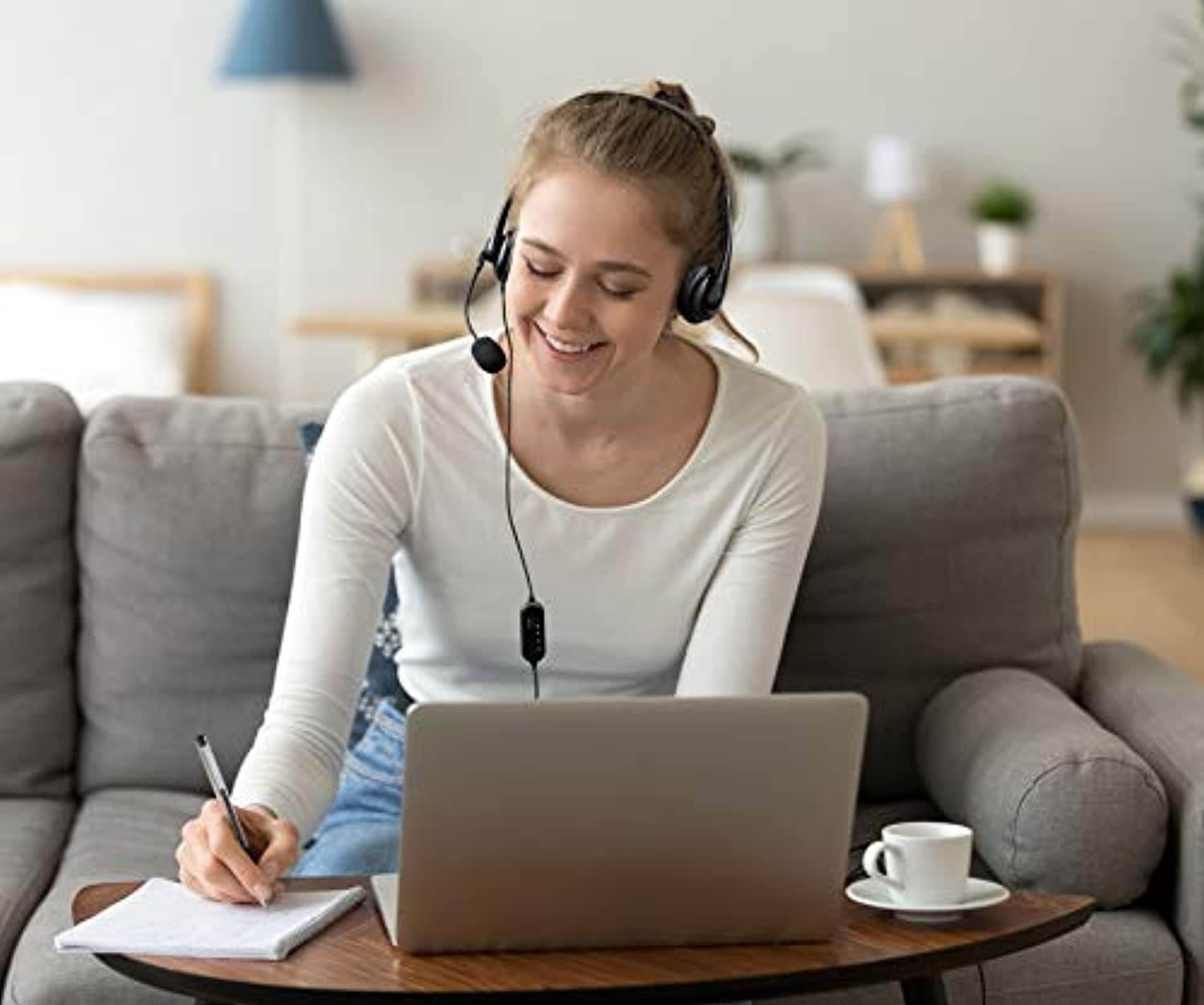 Aluratek Wired USB Stereo Headset with Noise Reducing Boom Mic and in-Line Controls, for Distance Learning, Zoom, MS Teams, Video Conferencing, Skype, Gaming, Music Play, Webinars (AWHU01FJ (AWHU01FJ)