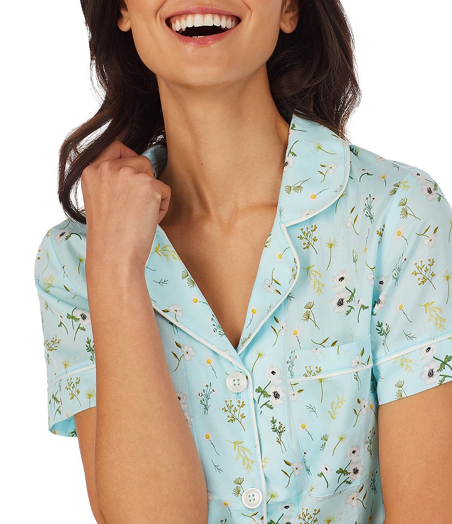 BedHead Pajamas Spring Garden Print sateen Woven Cropped Coordinating Pajama Set