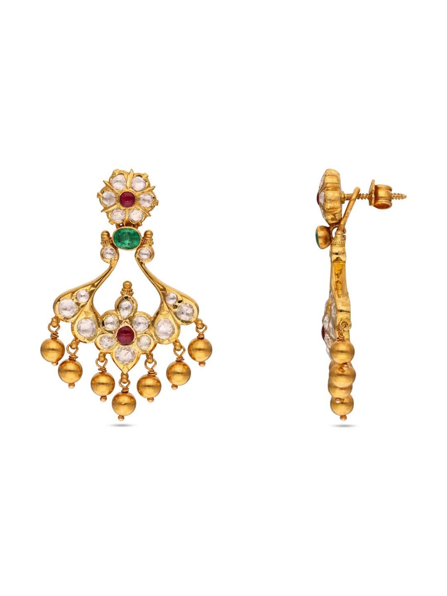 CKC 22k Heritage Yellow Gold Earrings with Uncut Diamonds for Women